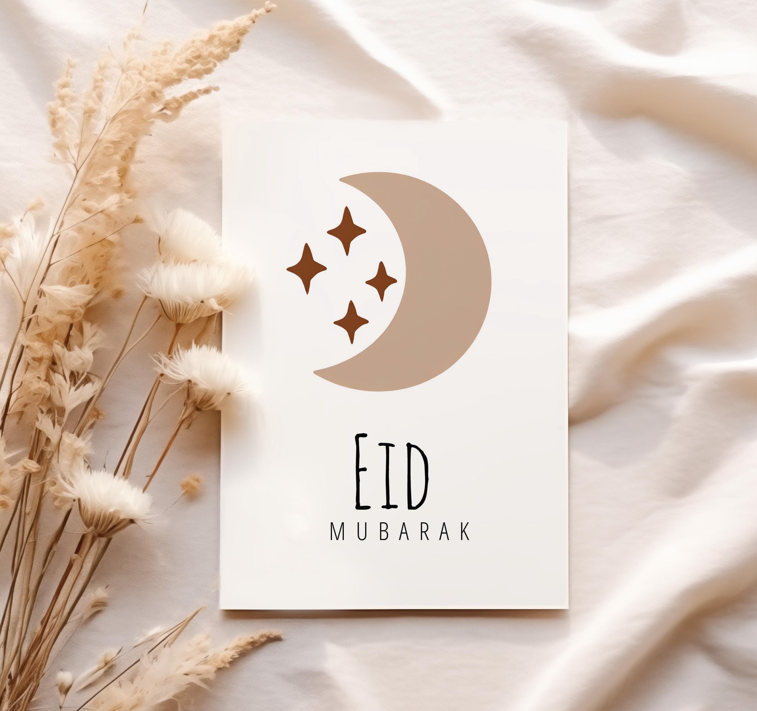 Printable Eid Mubarak Cards, Islamic Greeting Cards Digital Download, Islamic Gifts, Islamic Eid Mubarak Digital Cards 5x7 in, A6, Moon Boho - image 4
