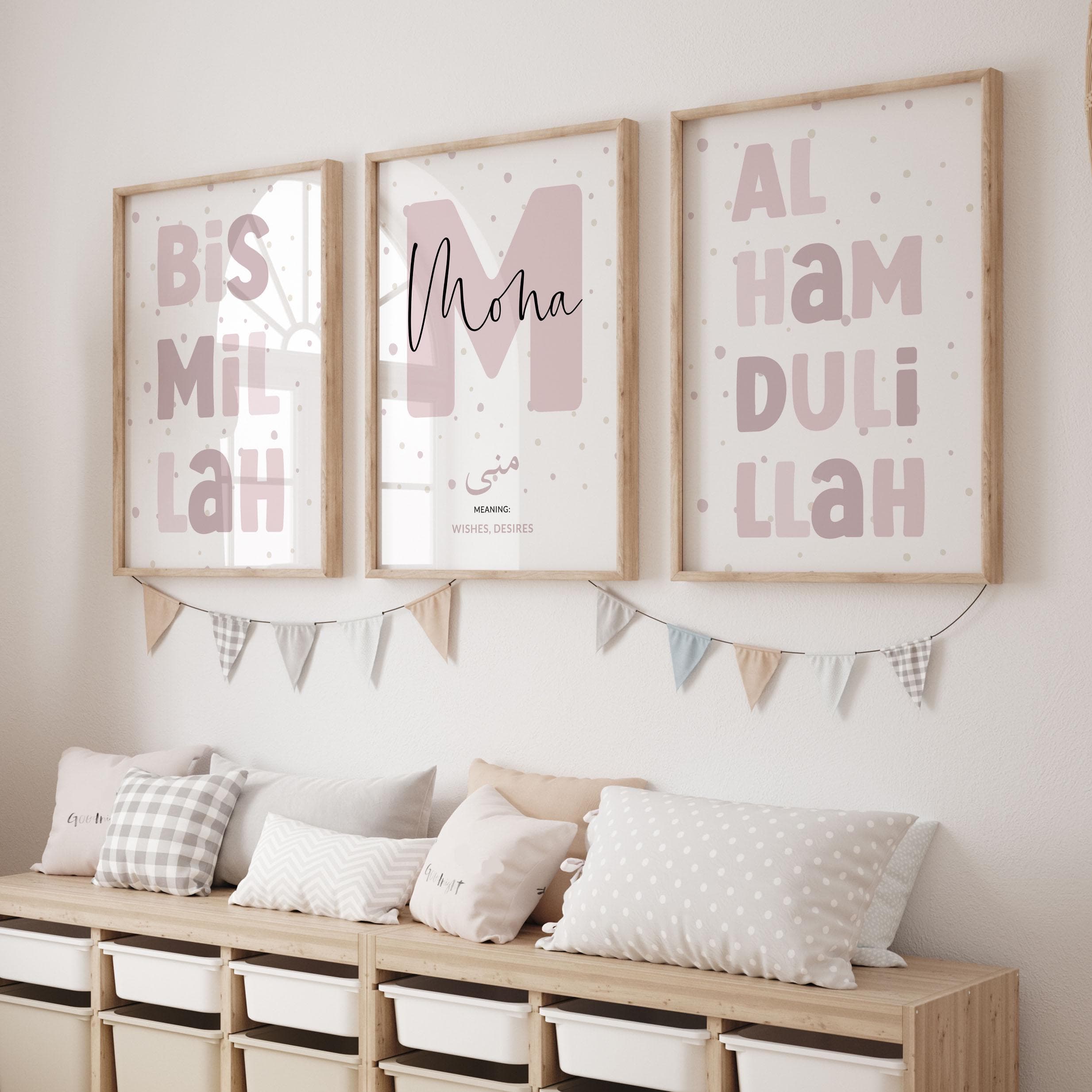 Set of 3 Islamic Wall Art Children DIGIAL DOWNLOAD, Eid Gifts Kids, Printable Dusty Pink Muslim Posters for Girls Room or Nursery Decor - image 5