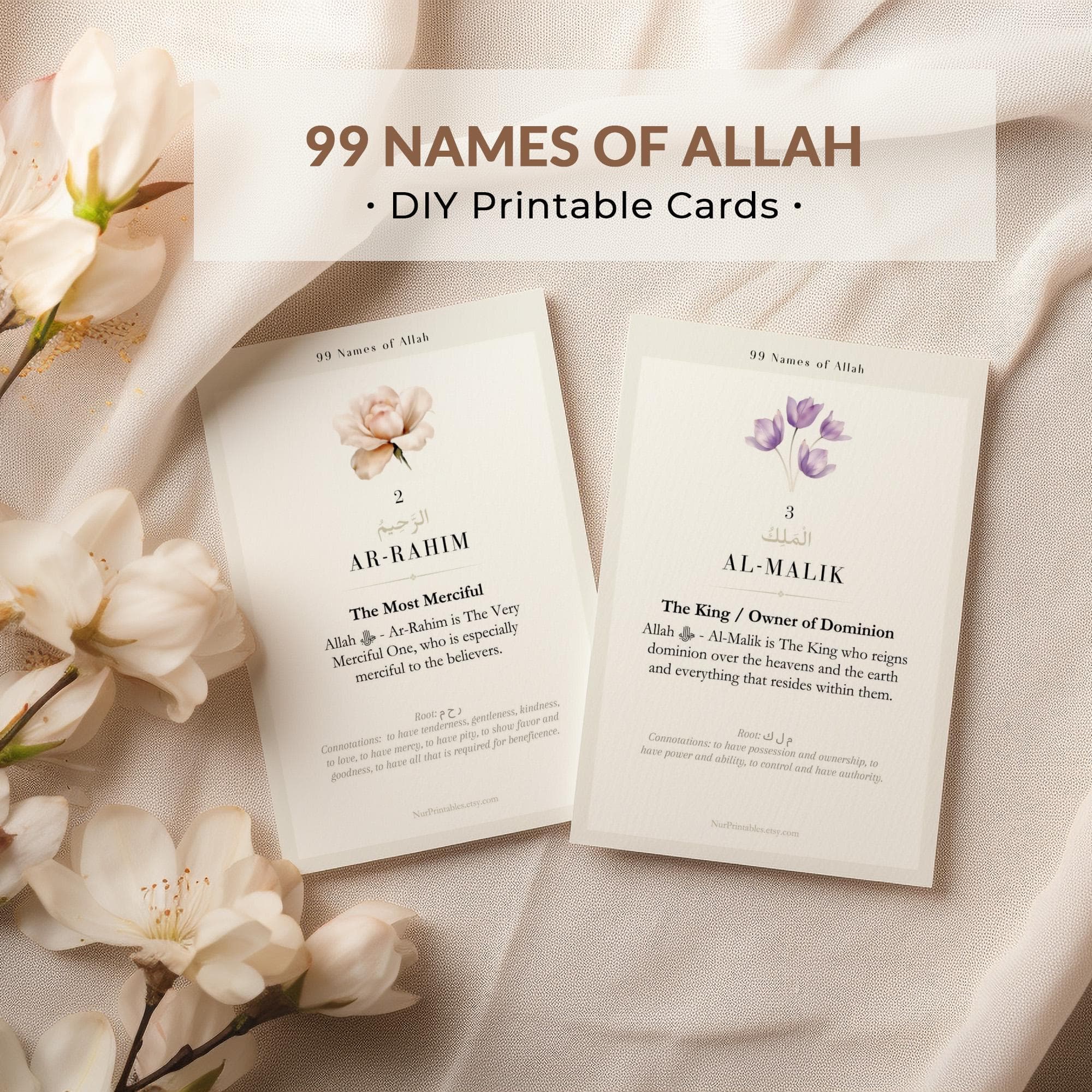 Islamic Printable Flash Cards - 99 Names of Allah Al Asma Ul Husna | Downloadable & DIY | Digital Download Islamic Learning, Islamic Gifts - image 3