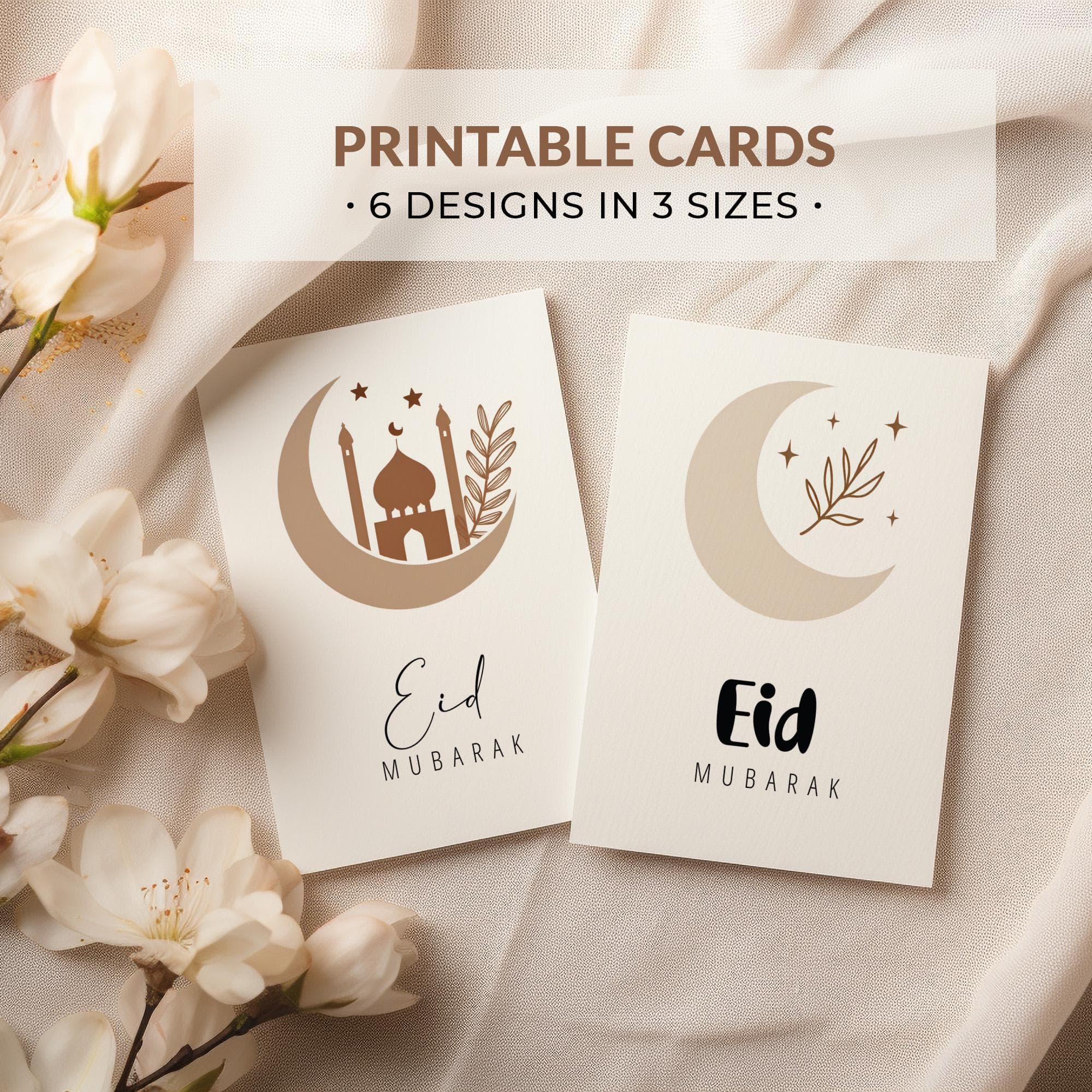 Printable Eid Mubarak Cards, Islamic Greeting Cards Digital Download, Islamic Gifts, Islamic Eid Mubarak Digital Cards 5x7 in, A6, Moon Boho - image 3