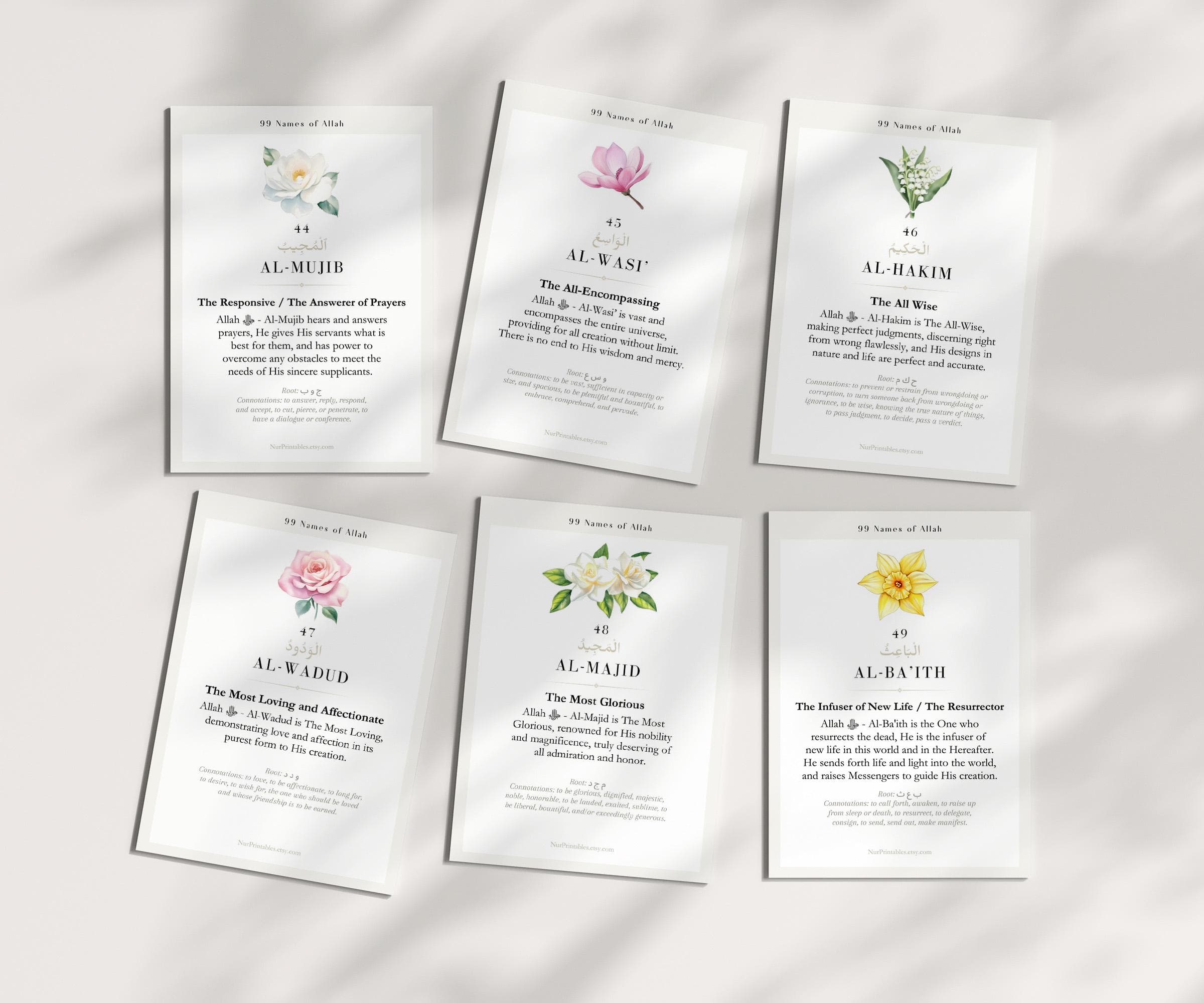 Islamic Printable Flash Cards - 99 Names of Allah Al Asma Ul Husna | Downloadable & DIY | Digital Download Islamic Learning, Islamic Gifts - image 5