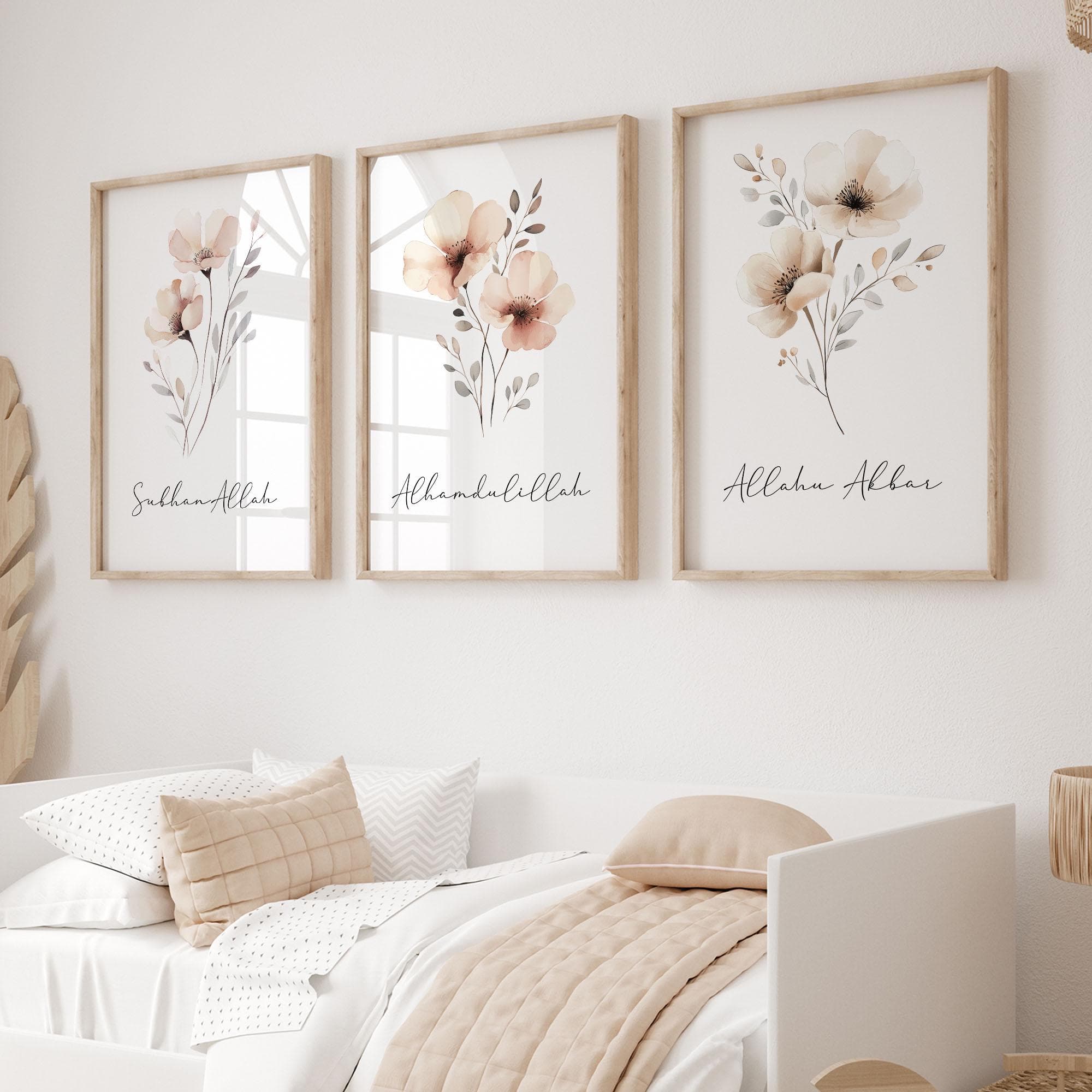 Islamic Wall Art Digital Download, Set of 3 Muslim Posters & Prints, Islamic Gifts, Flower Art for Modern Muslim Home Decor, Alhamdulillah - image 4