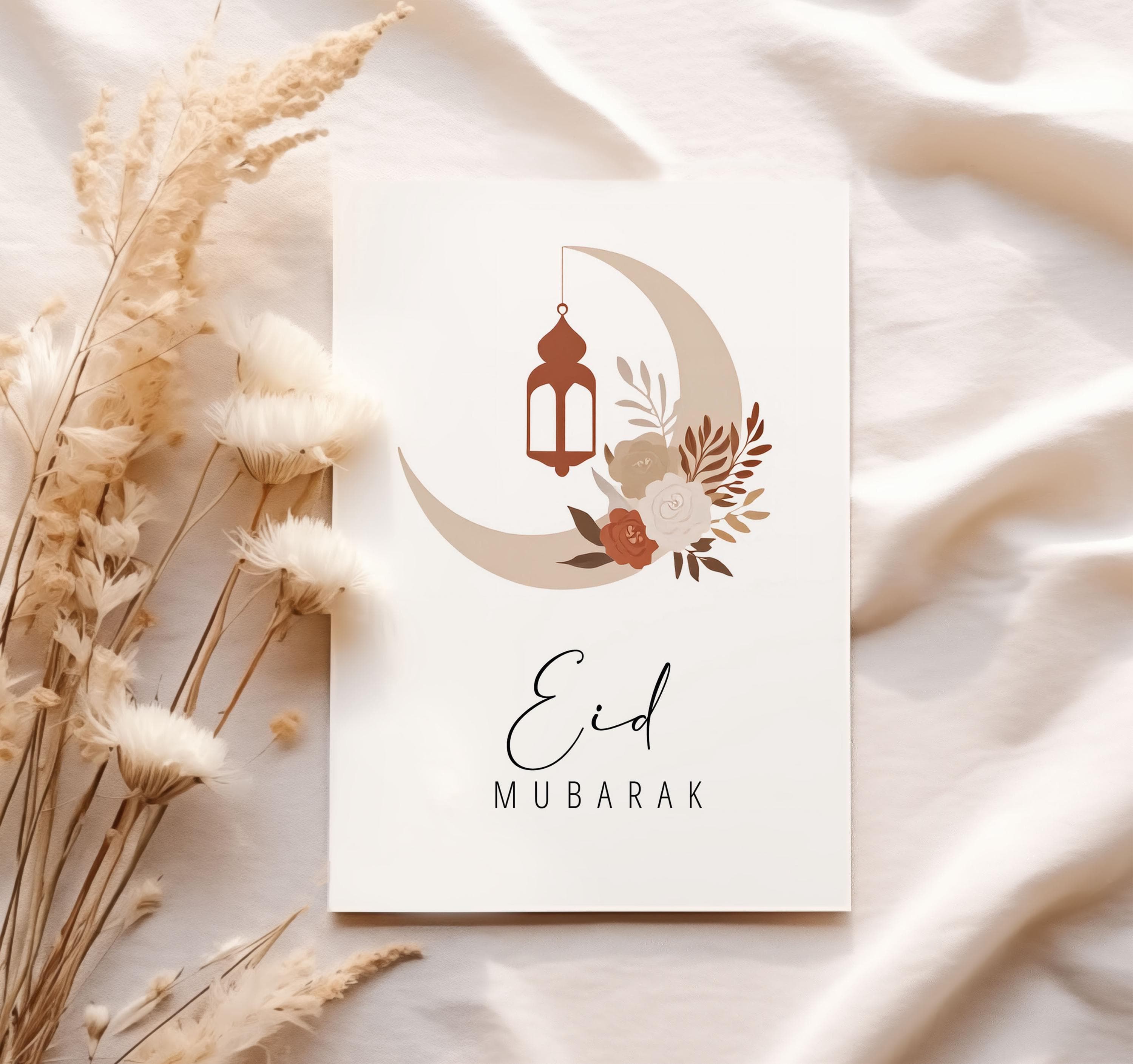 Printable Eid Mubarak Cards, Islamic Greeting Cards Digital Download, Islamic Gifts, Islamic Eid Mubarak Digital Cards 5x7 in, A6, Moon Boho - image 5
