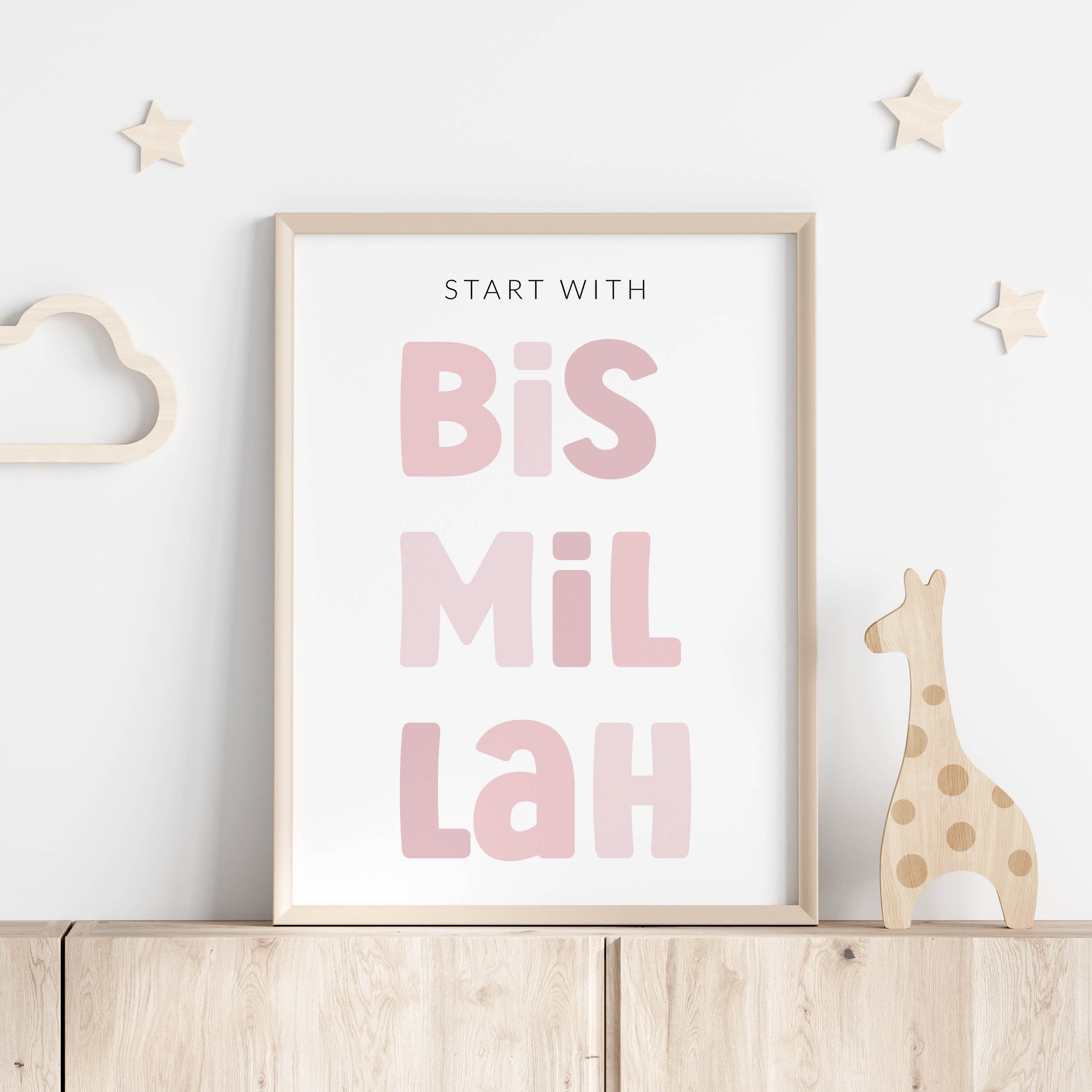 Start with Bismillah poster in pink - digital download