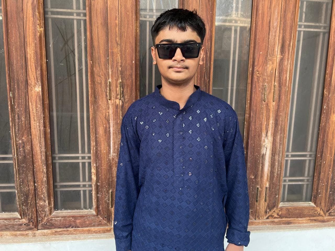 Blue Mirror Embroidery Kurta Pyjama: Men's Party Wear Suit - image 4