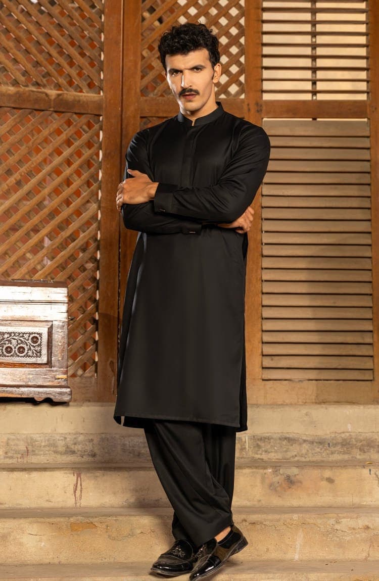 Men's Black Kameez Shalwar: Custom Pakistani Ethnic Clothing - image 5