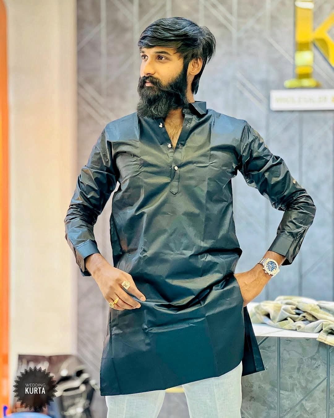 Men's Gray Cotton Blend Kurta Pajama Set: Traditional Indian Clothing
