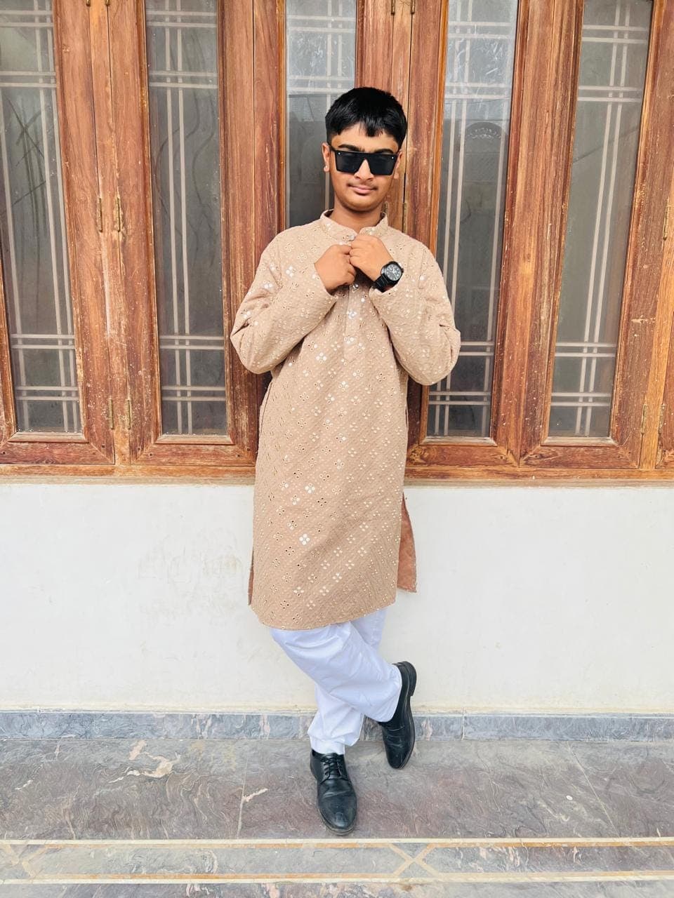 Custom Stitched Chikankari Kurta Pajama Set: Indian Wedding Outfit