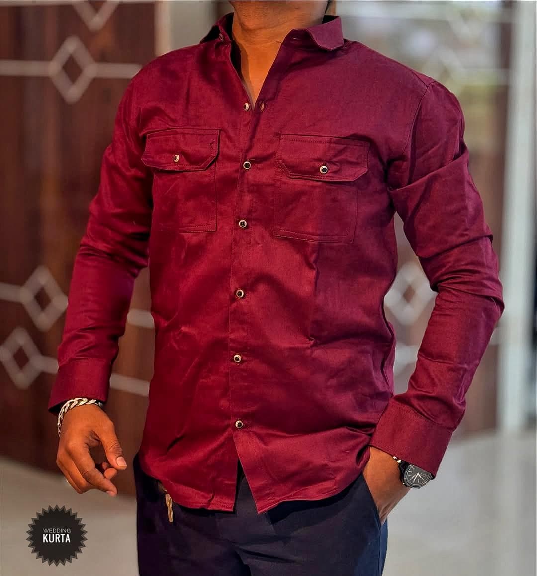 Maroon Cotton Shirt: Men's Wedding Wear, Self Design
