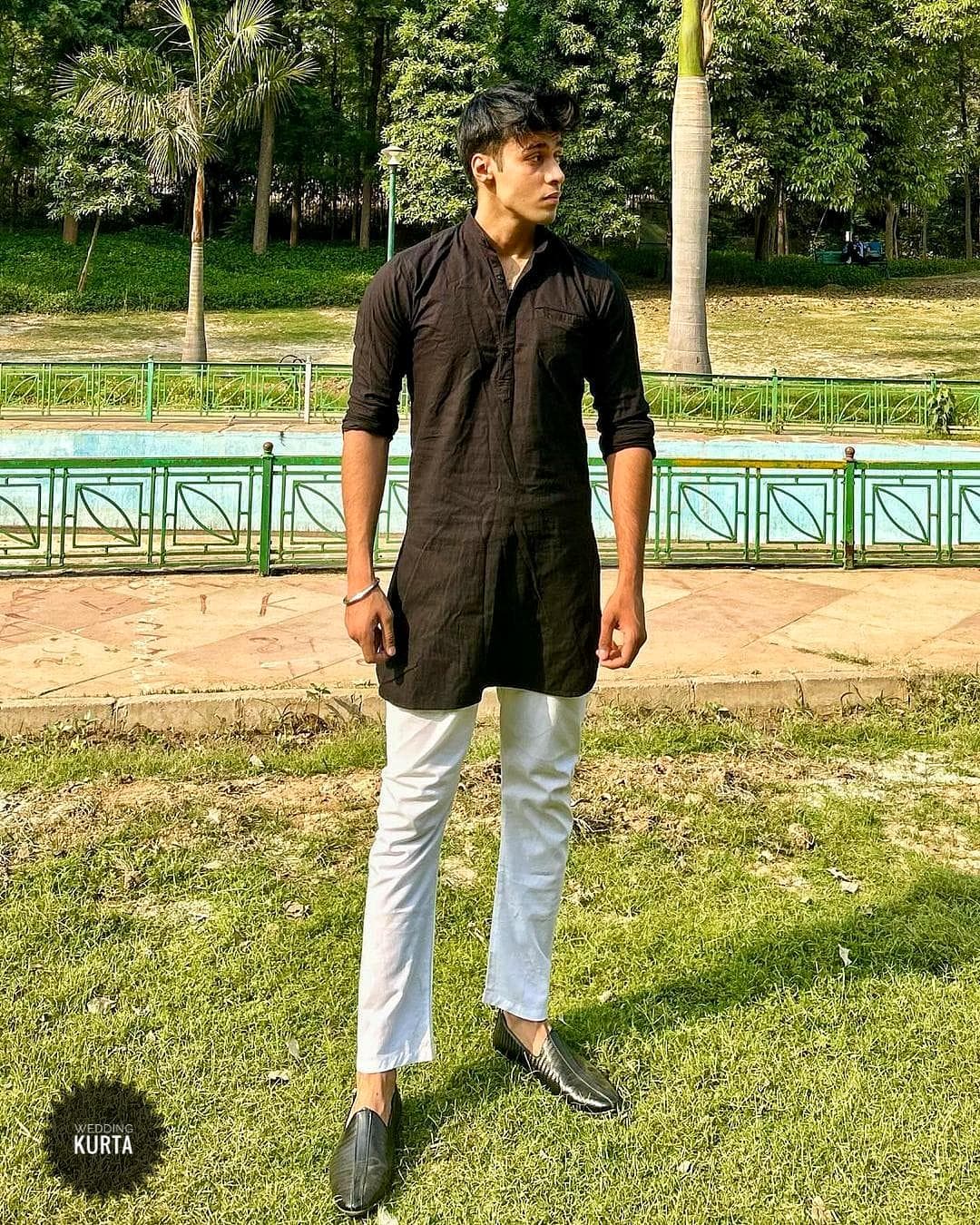 Black Cotton-Silk Kurta: Men's Wedding Shirt, 40-Inch Length - image 4