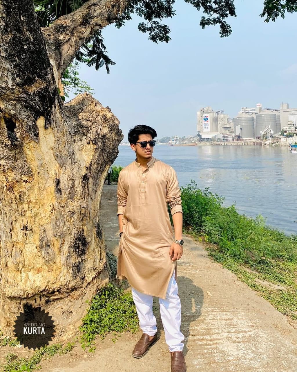 Dark Beige Cotton Kurta Pajama Set: Men's Wedding Kurta