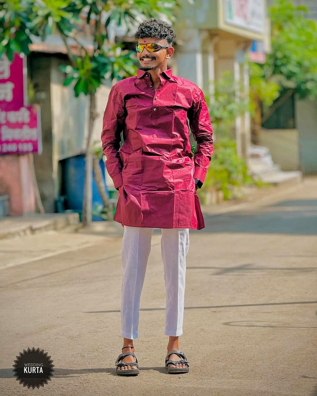 Handmade Maroon Cotton Kurta Pajama Set: Traditional Party Wear