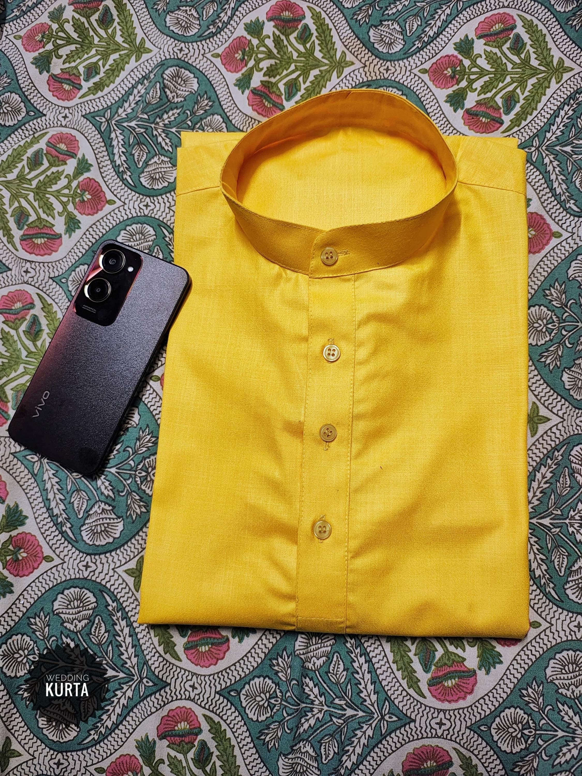 Men's Yellow Cotton Kurta: Handmade Indian Party Wear