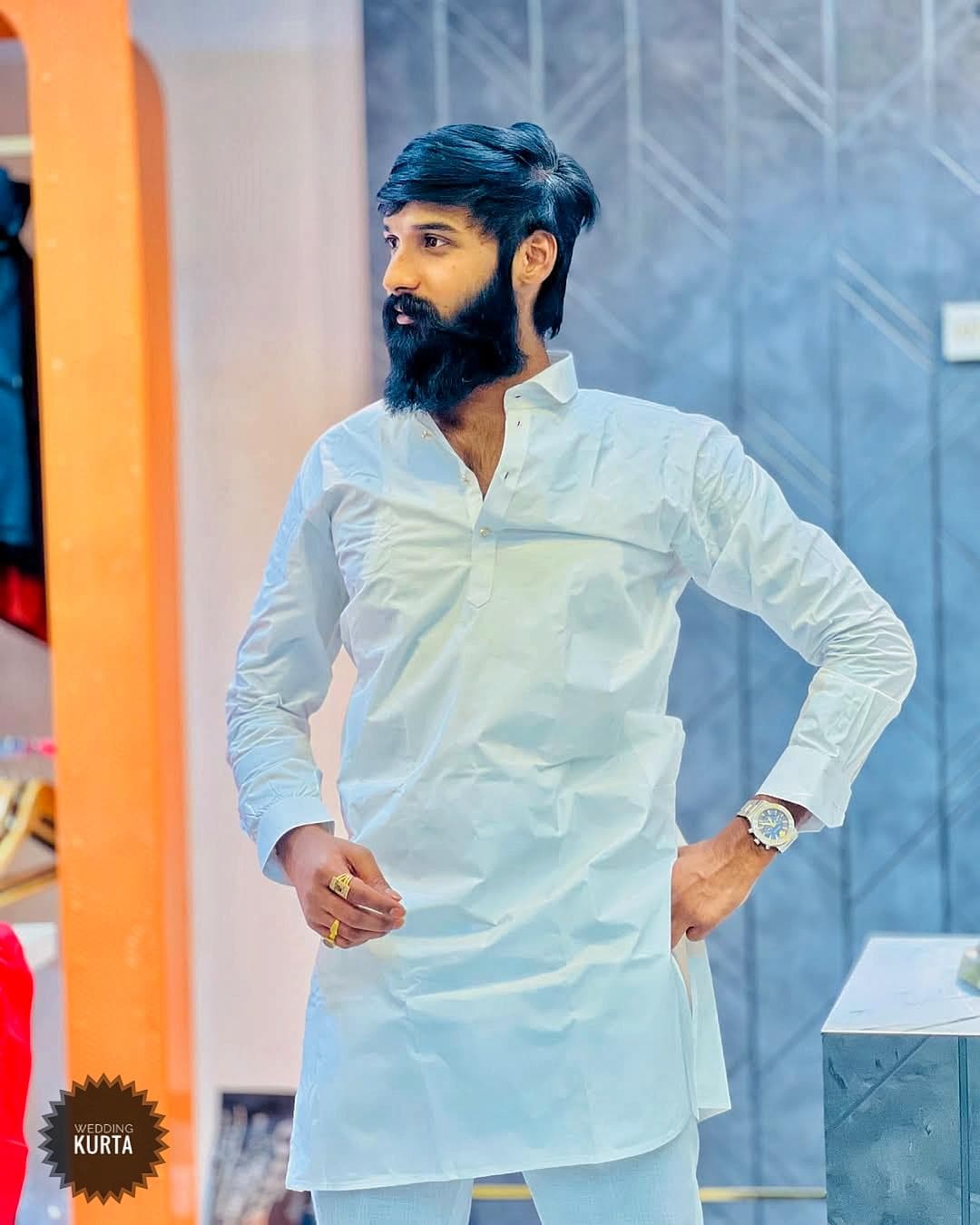 White Cotton Kurta Pajama Set: Men's Indian Ethnic Wear