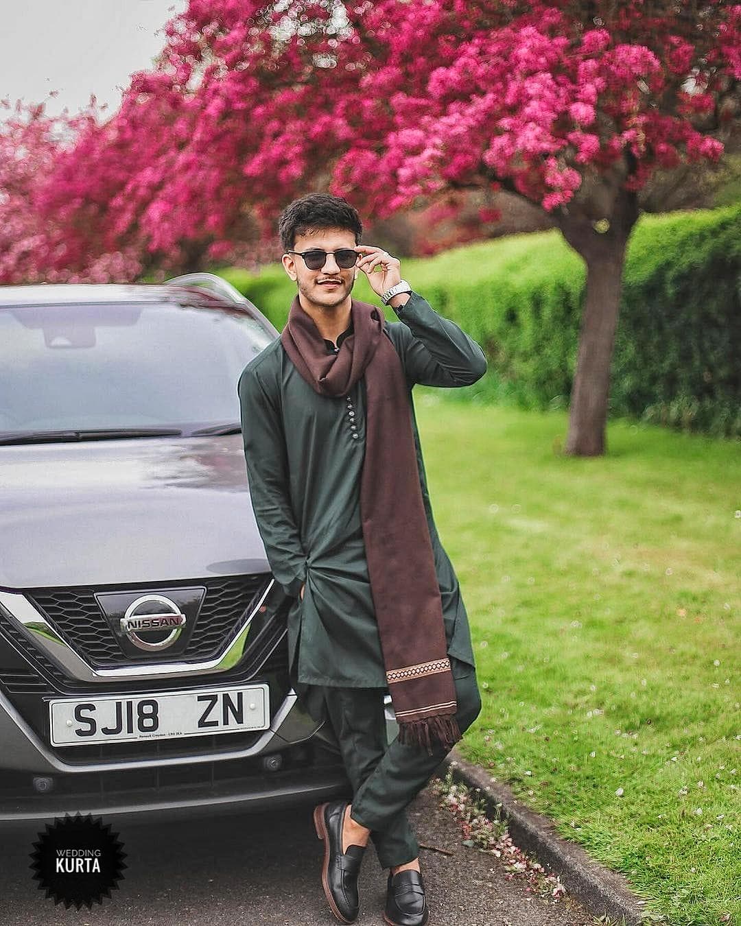 Dark Green Cotton-Silk Luppi Kurta Pajama Set: Indian Wedding Outfit