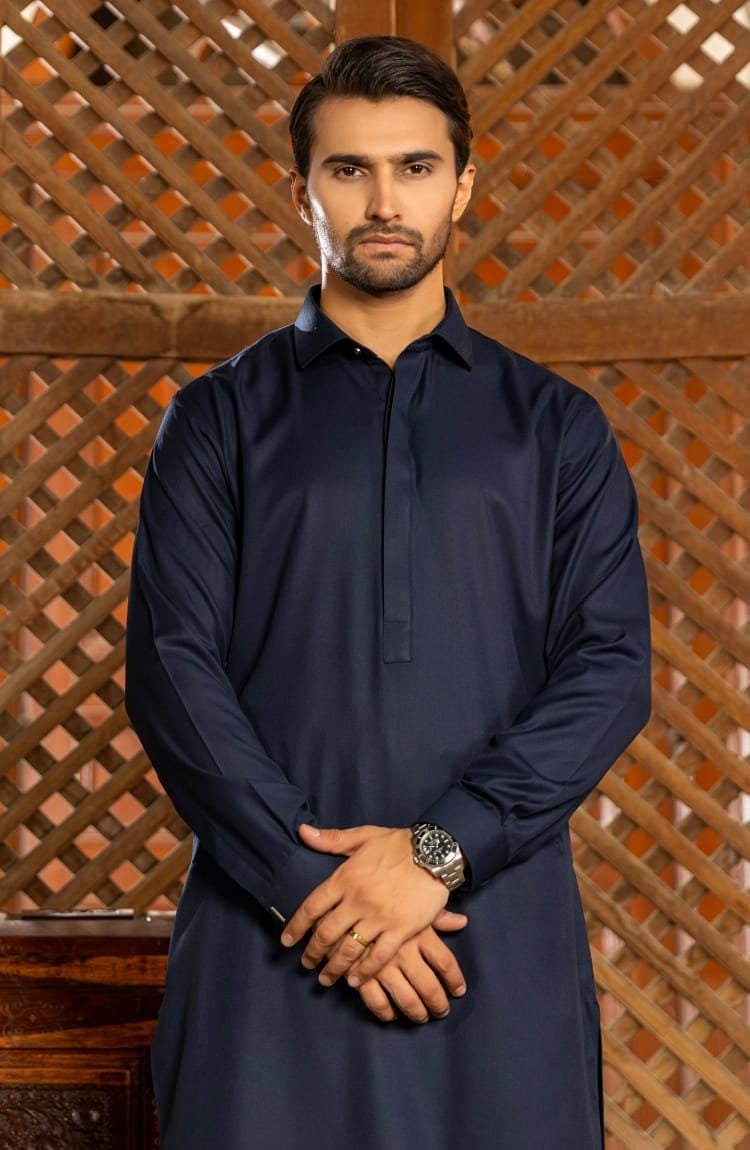 Handmade Men's Navy Blue Shalwar Kameez: Pakistani Style Outfit - image 3