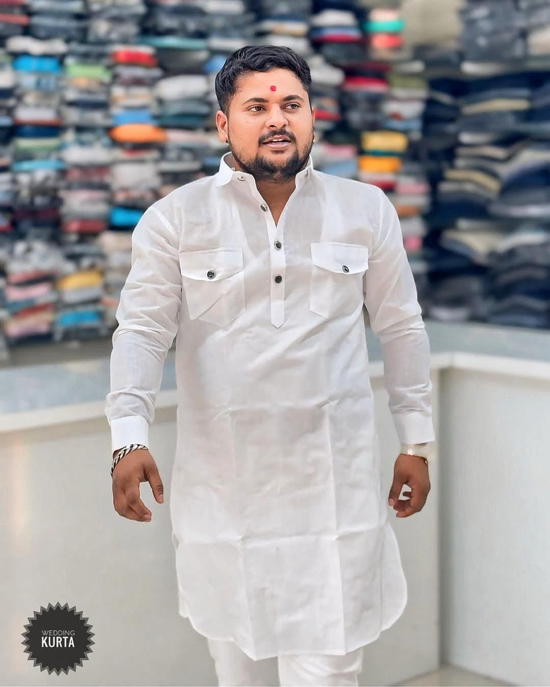 White Cotton Silk Pathani Kurta Set: Men's Wedding Outfit - image 3