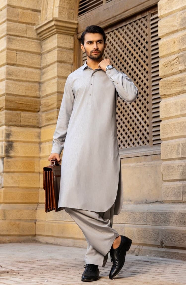 Gray Handmade Shalwar Kameez: Pakistani Men's Style