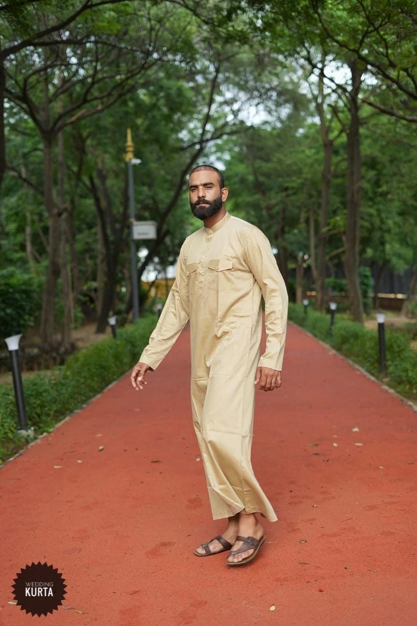 Handmade Beige Cotton Mens Emirati Thobe Jubba - image 5