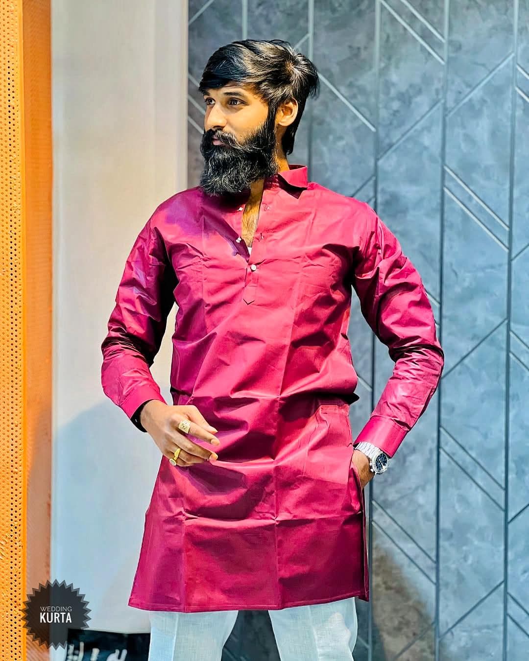 Handmade Maroon Cotton Kurta Set: Indian Mens Cultural Clothing