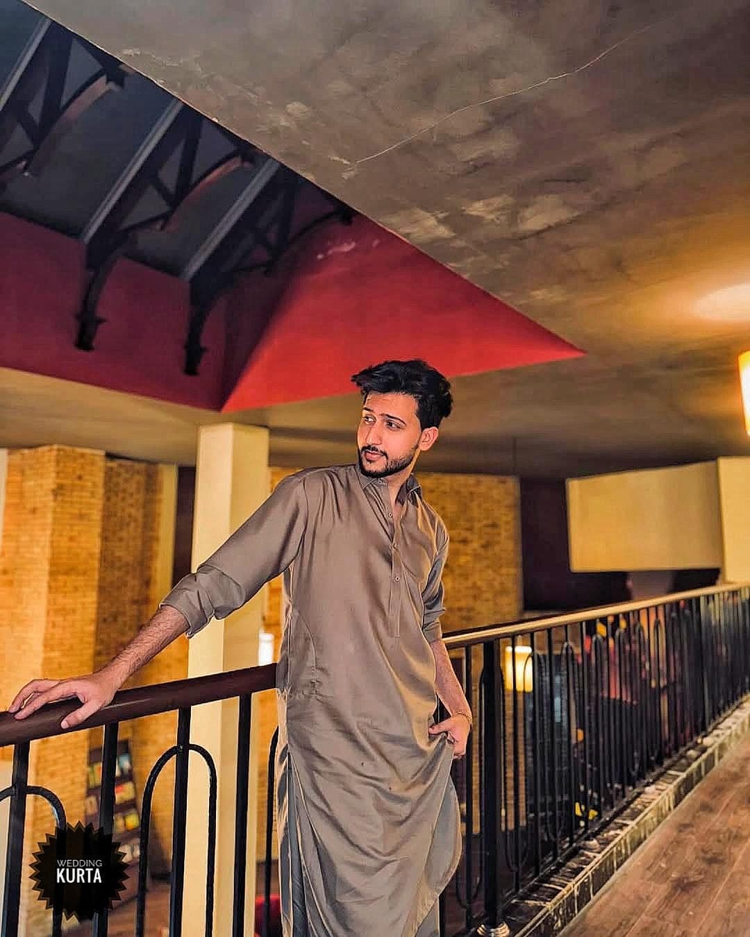 Men's Brown Cotton Kurta: Long Sleeve Wedding Tunic