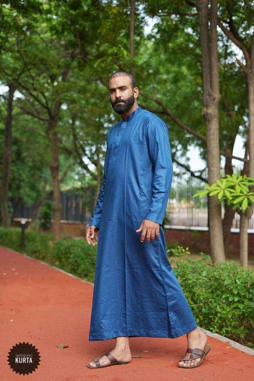 Handmade Royal Blue Cotton Jubba: Men's Emirati Wedding Thobe - image 4