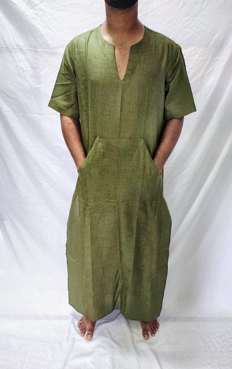 Handmade Mens Linen Kaftan: Islamic Thobe with Pockets - image 3
