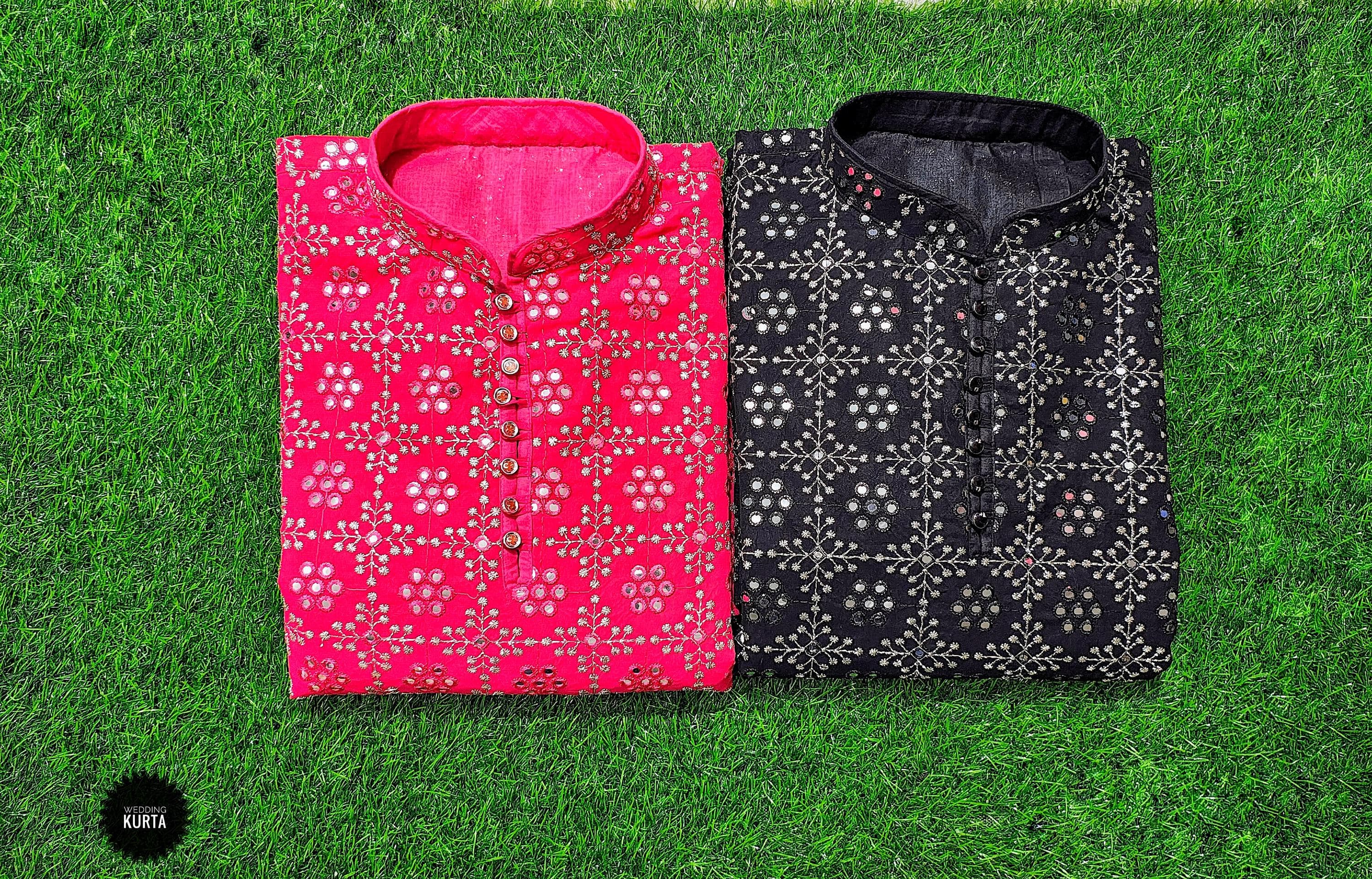 Chikankari Embroidered Georgette Kurta Pajama Set: Mirror Work Men's Outfit - image 4