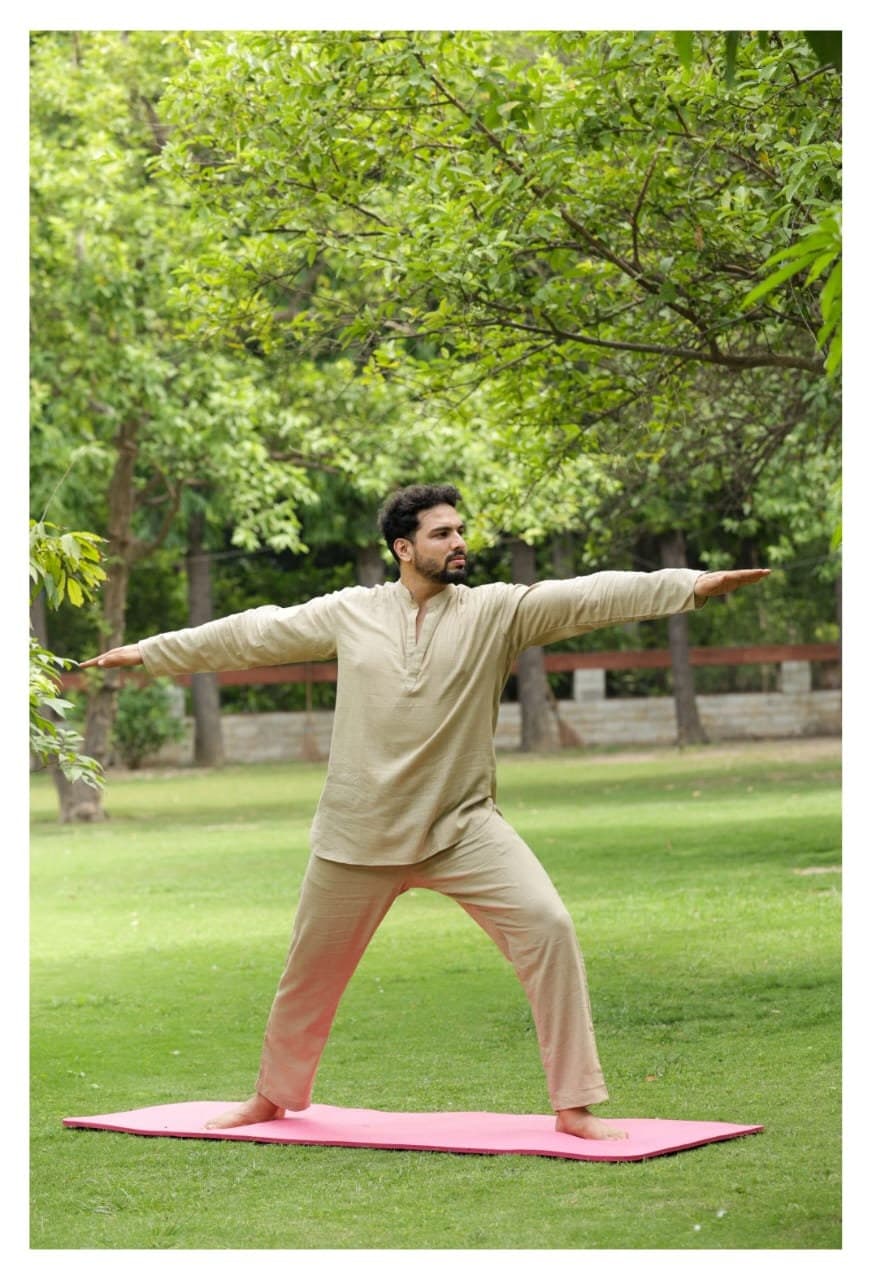 Men's Cotton Linen Yoga Kurta Pajama Set - Olive Green Meditation Suit - image 3
