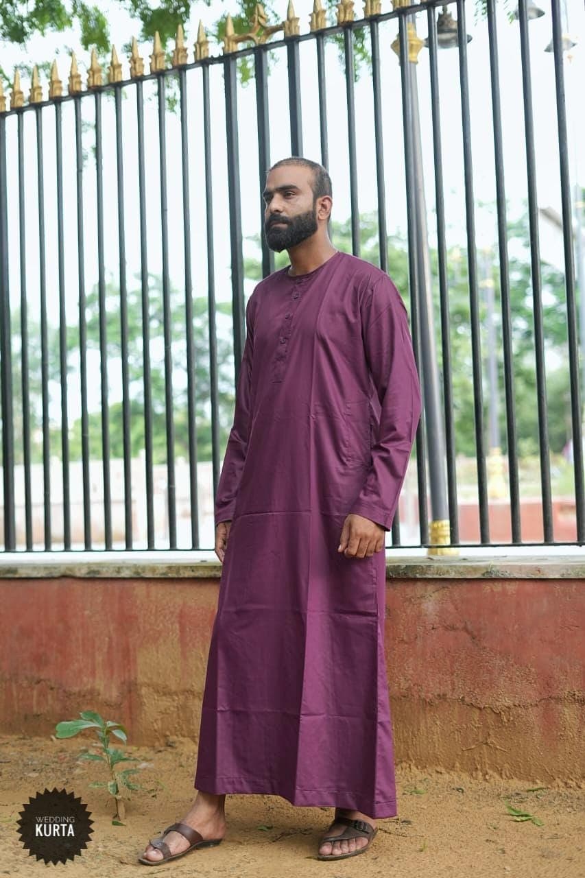 Handmade Purple Cotton Men's Jubba: Luxury Muslim Thobe - image 4