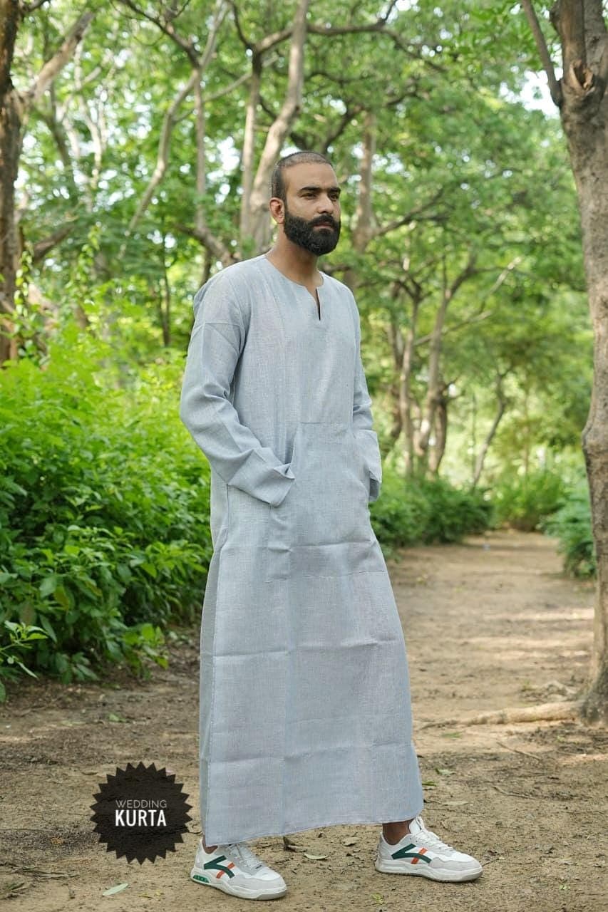 Handmade Gray Linen Kaftan Dress: Loose Fitting Khadi Cotton - image 4
