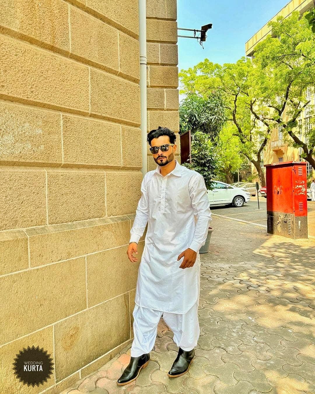 Handmade Cotton Kurta Pajama Set: Men's White Shalwar Kameez