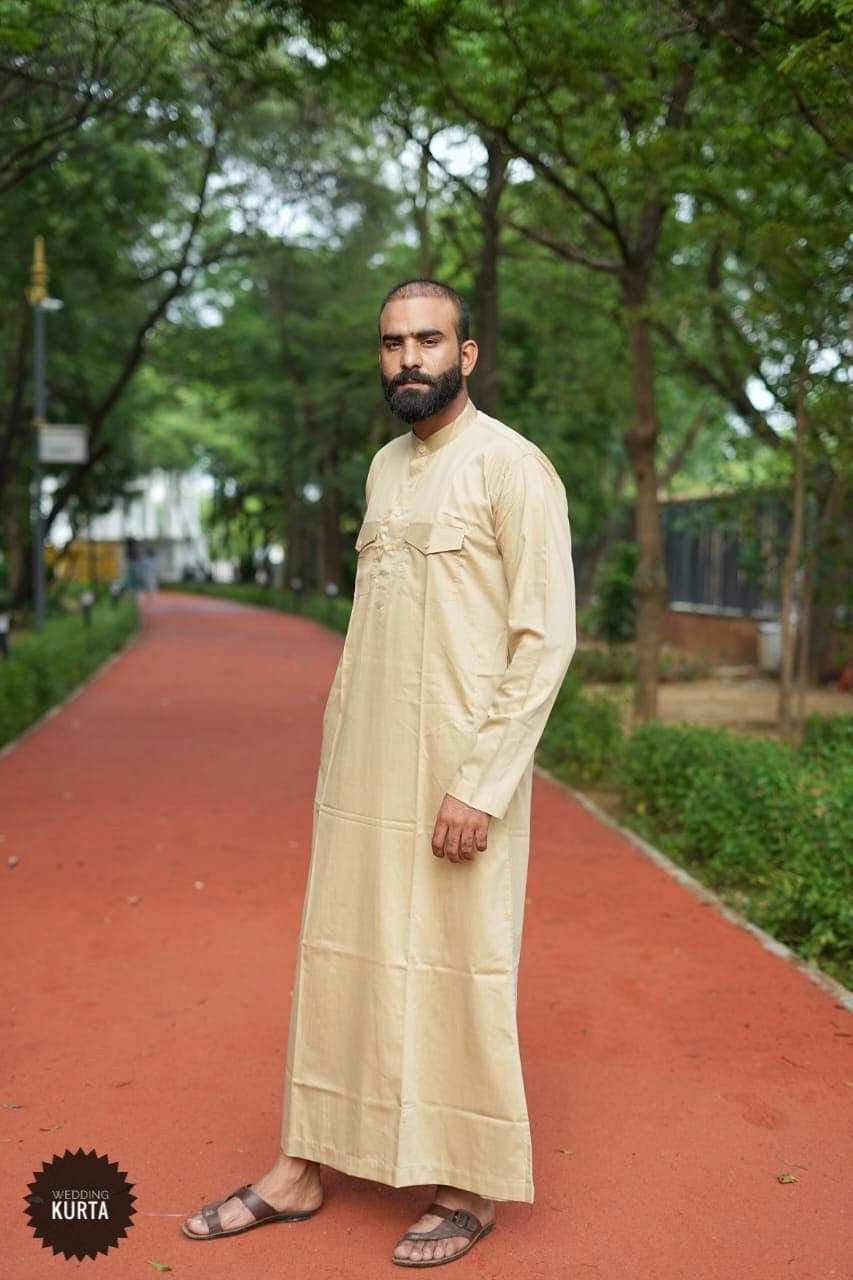 Handmade Beige Cotton Mens Emirati Thobe Jubba - image 4