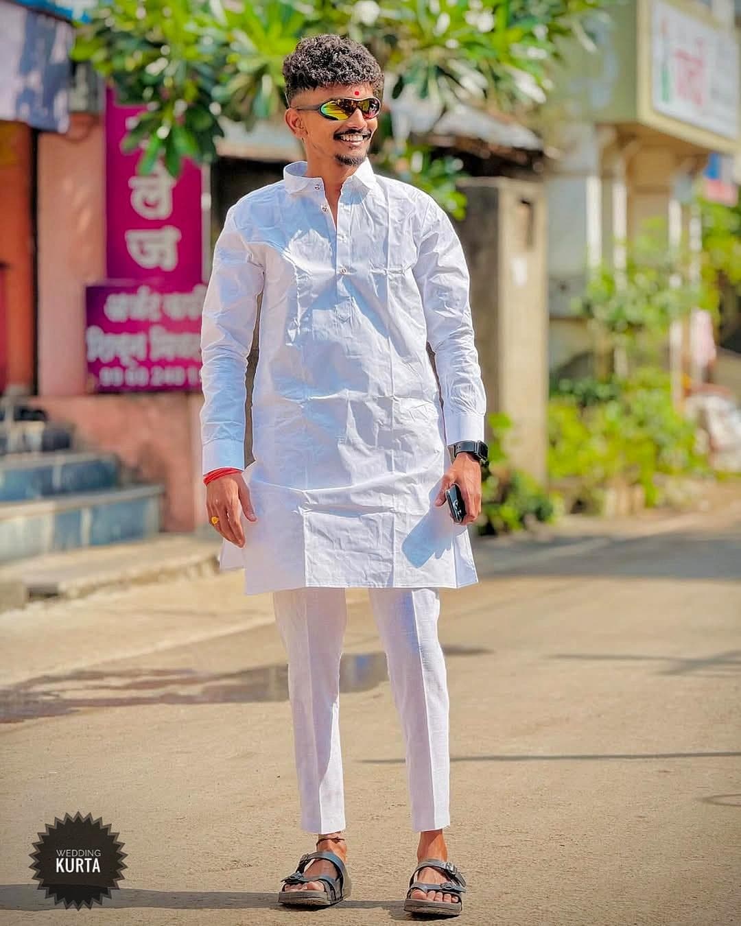 Handmade White Cotton Afghani Kurta Pajama Set: Men's Ethnic Clothing