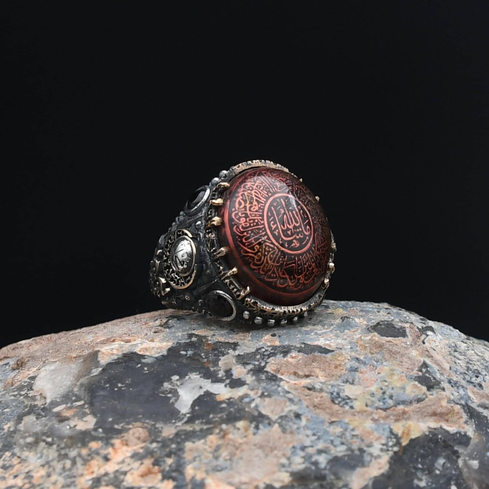 Holy Quran Ring, İslamic Silver Ring, 925 Sterling Silver Ring, Amber Stone Ring, Men's Handmade Turkish Ring - image 5