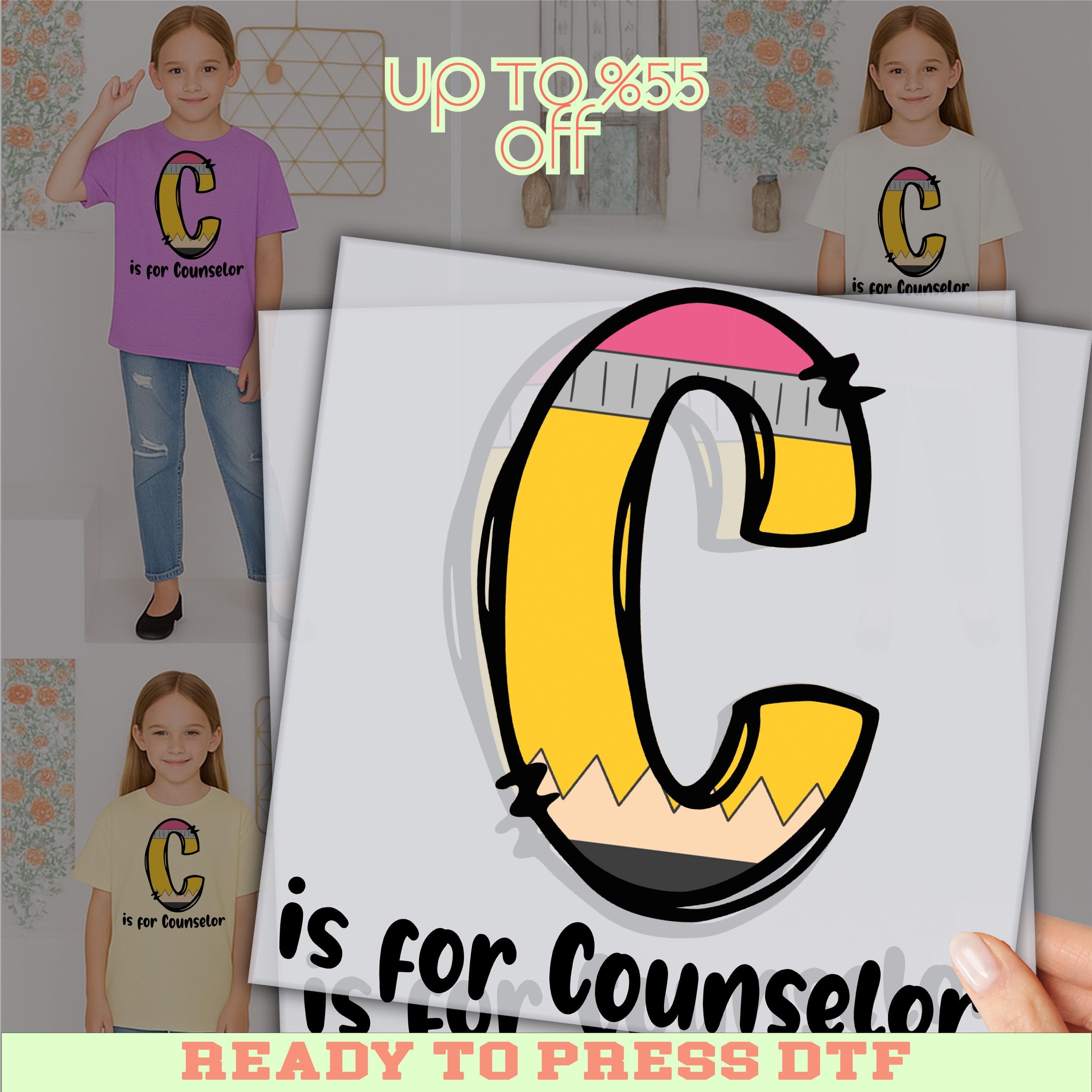 Custom Teacher Pencil Letter DTF, Personalized Back to School DTF, M is for Name Transfer, Ready To Press Teacher Print Editable Teacher DTF