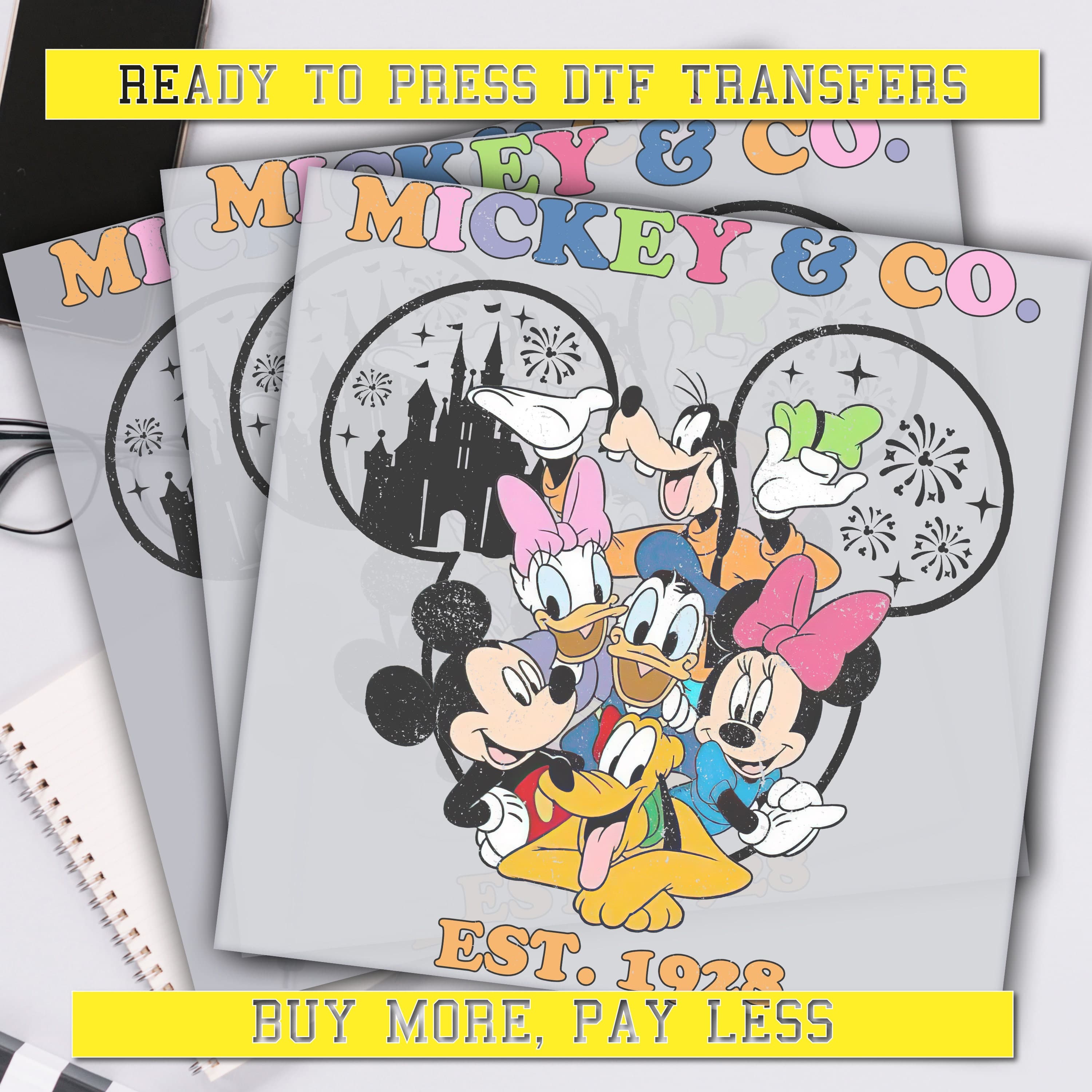 Mickey & Co. Est. 1928 Dtf Transfer, Disney Friends Ready For Press, Custom Dtf Transfers, Full Color Heat Transfer, DTF Prints