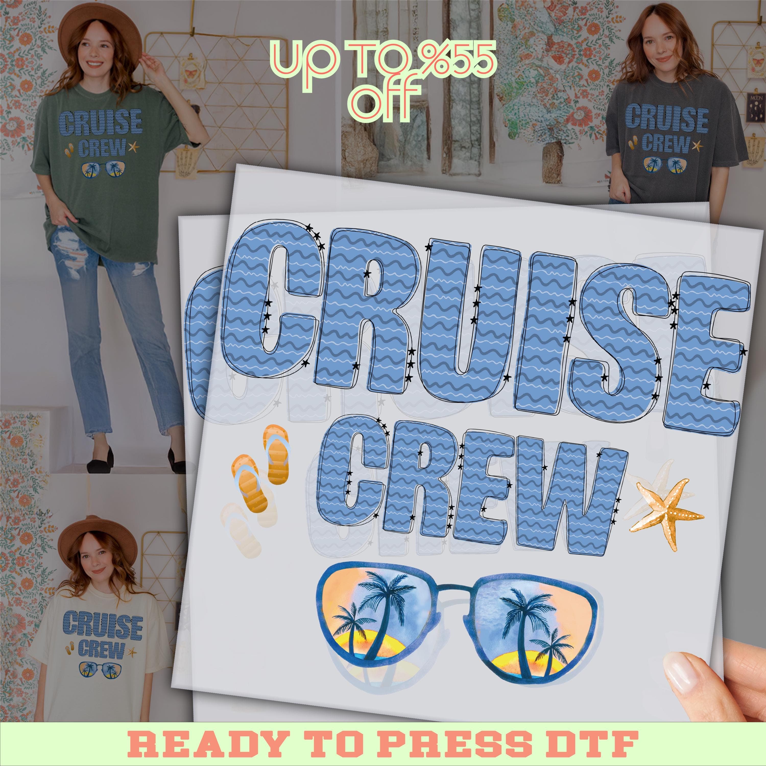 Cruise Crew DTF Transfer, Tropical Cruise Shirt, Matching Cruise Family Shirt, Beach Trip Shirt, Palm Sunset Ready To Press, Summer Vacation