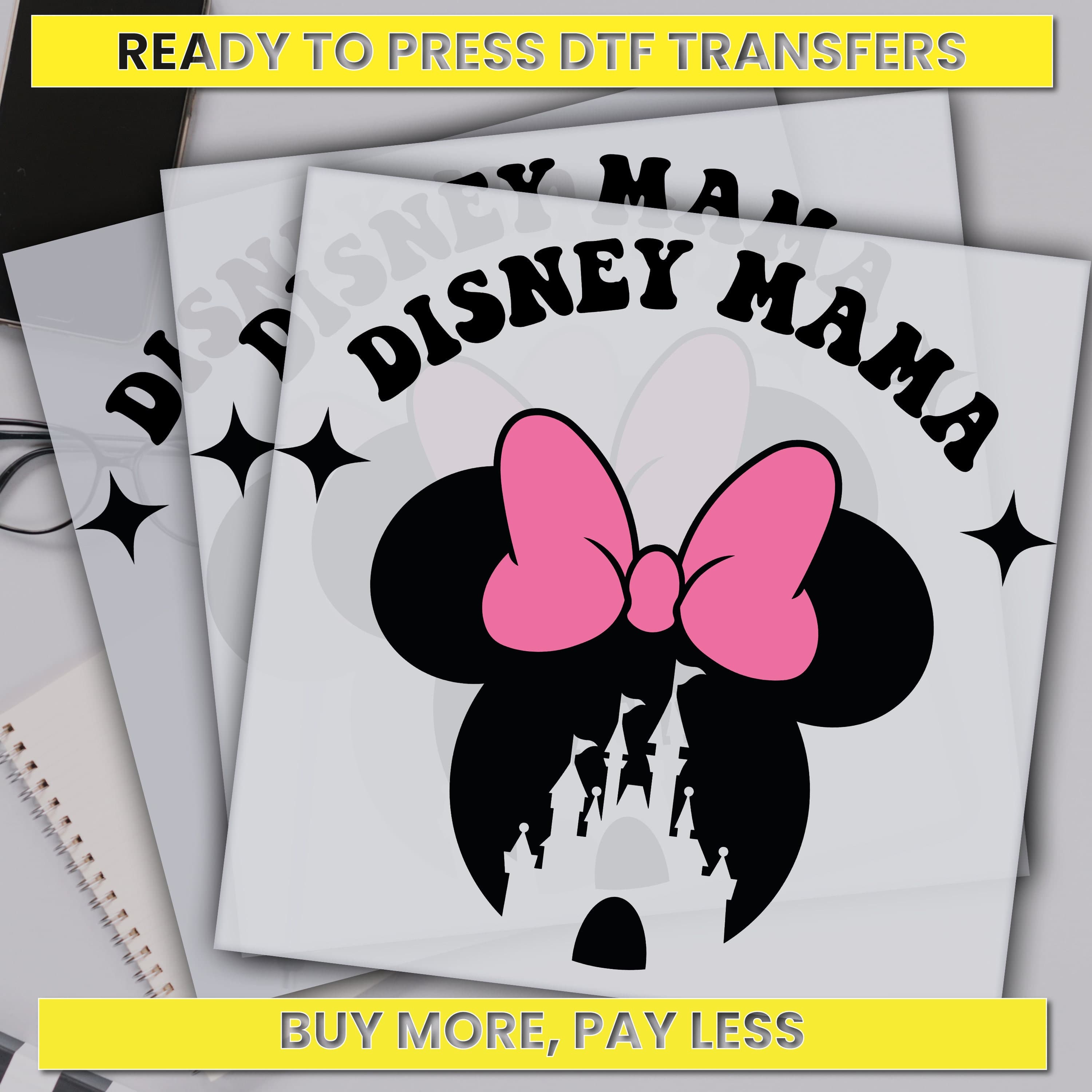 Disney Mama, Disney Minnie Mouse Ears Dtf Transfer, Minnie Ears Ready For Press, Custom Dtf Transfers, Full Color Heat Transfer, DTF Prints