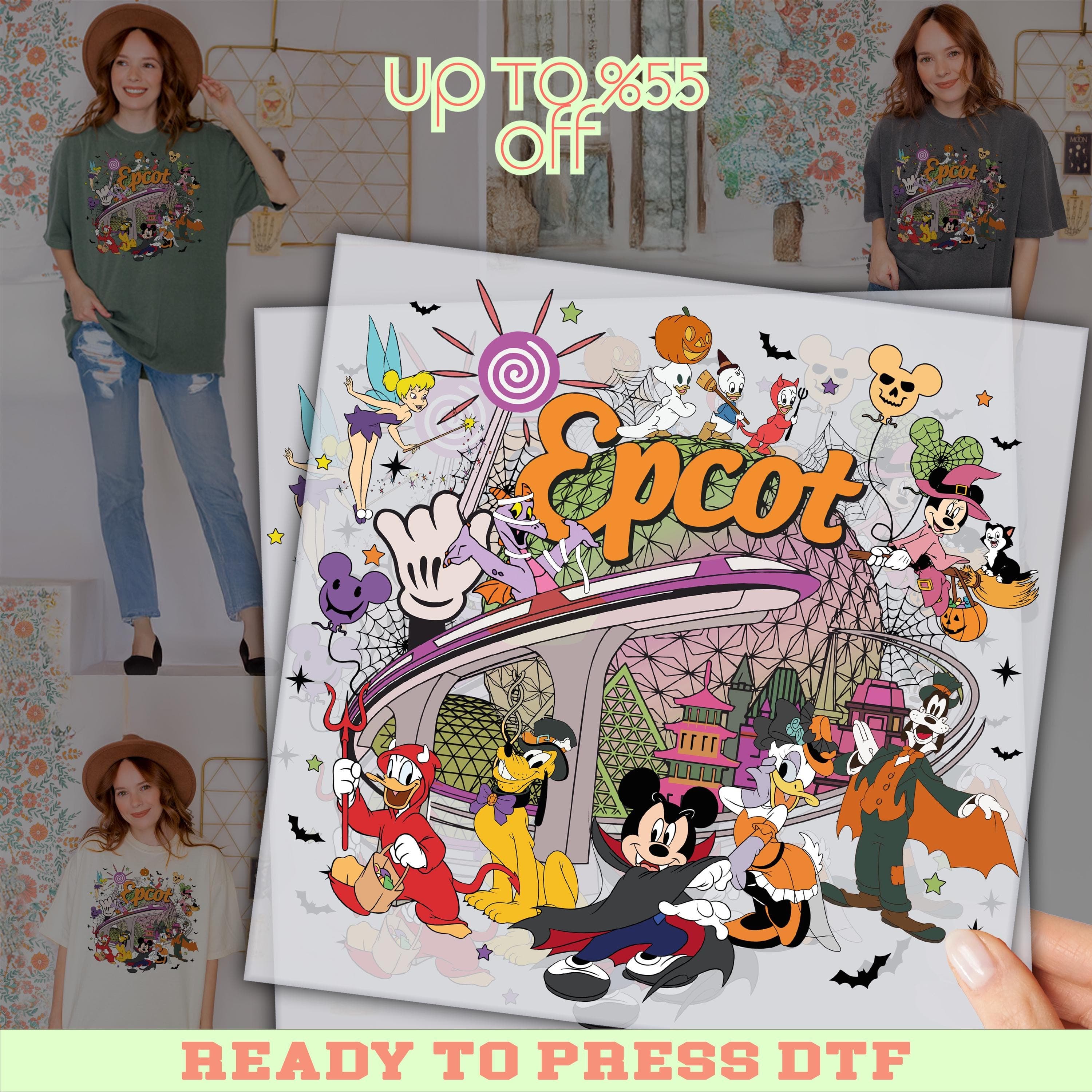 Disney Epcot Halloween Shirt, Mickey And Friends Halloween DTF, Ready To Press Transfer, Epcot October Shirt, Halloween Theme Park Shirt