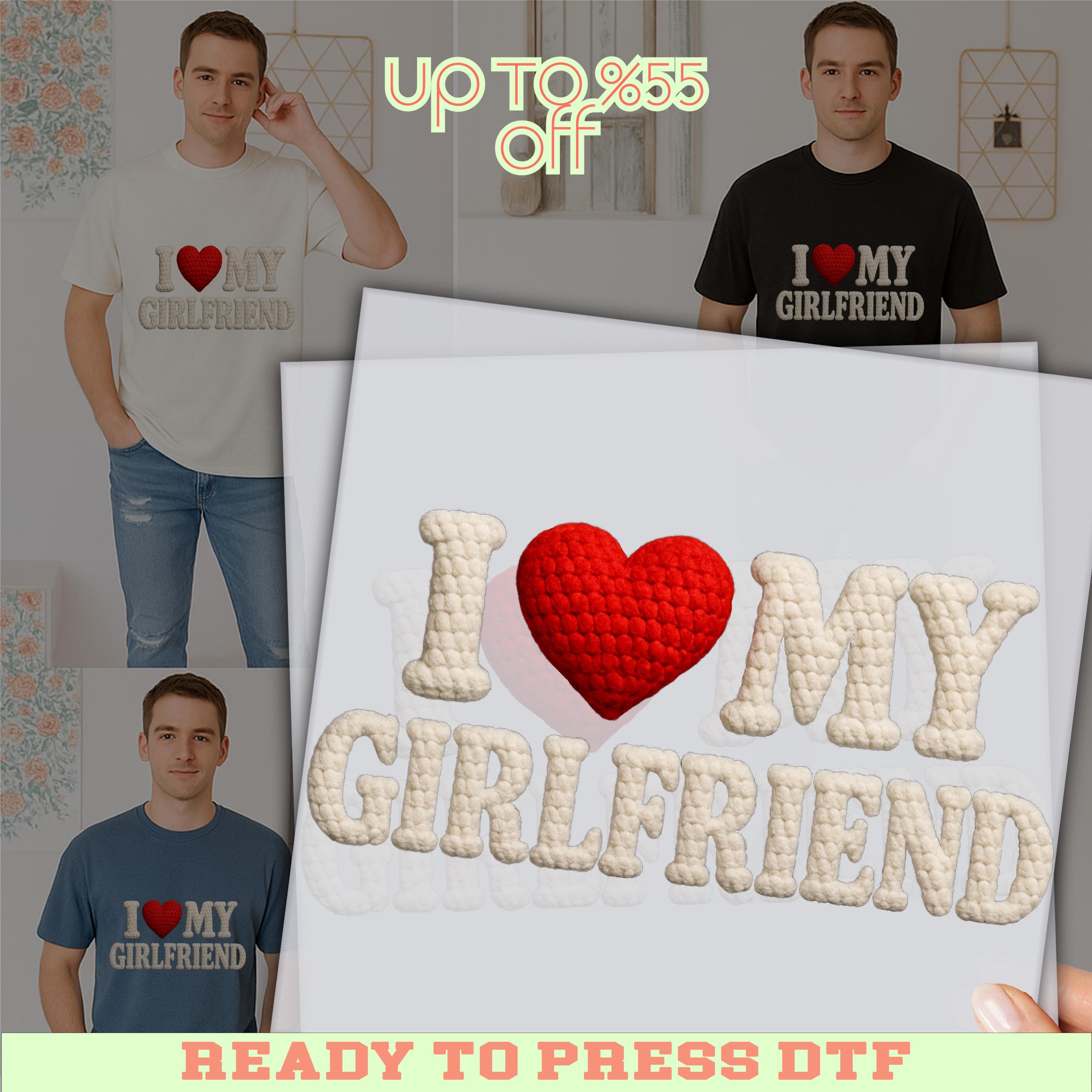 I Love My Girlfriend Faux Yarn DTF Print: Valentines Day Matching Heat Press