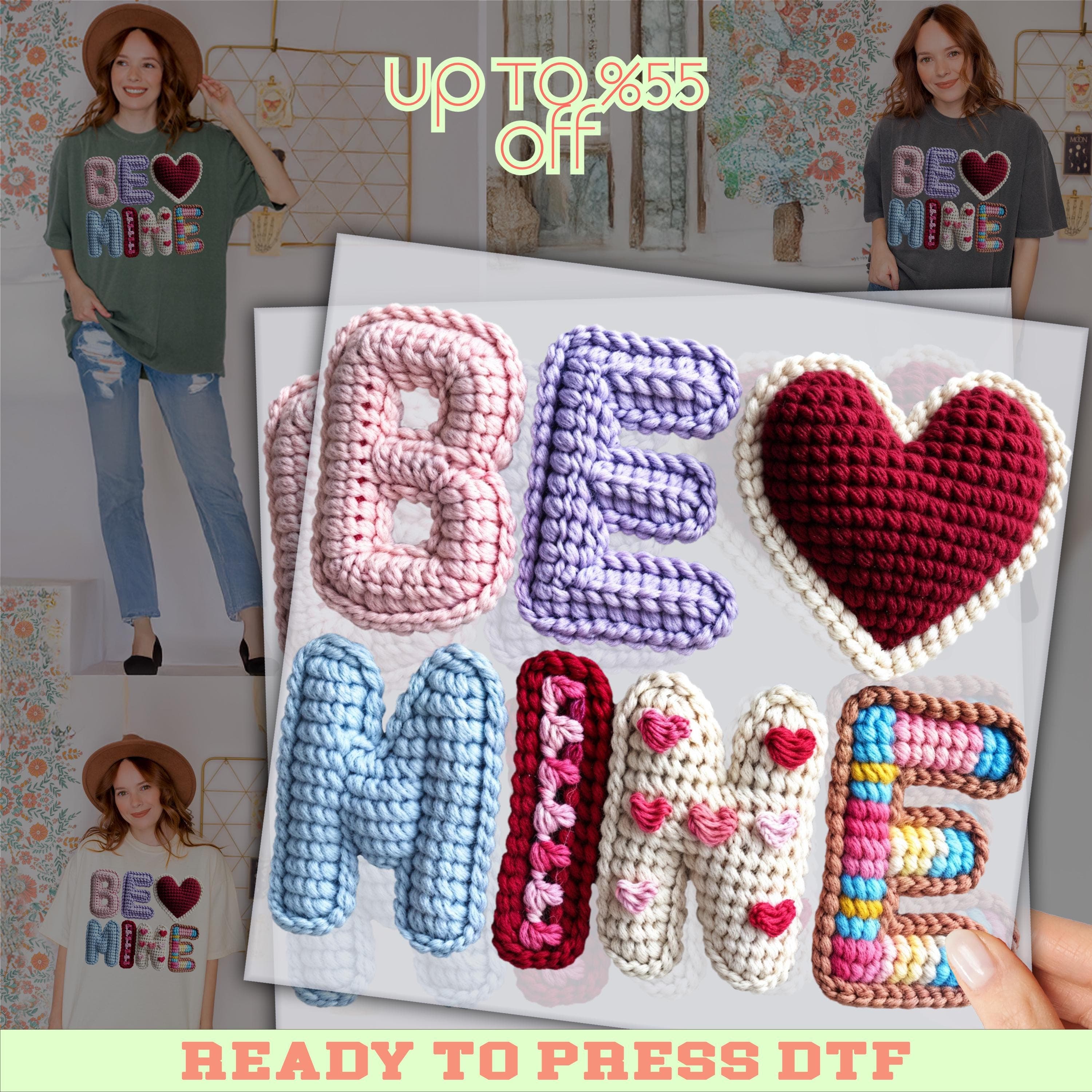 Valentines Day Heat Press: Be Mine Faux Yarn DTF Print