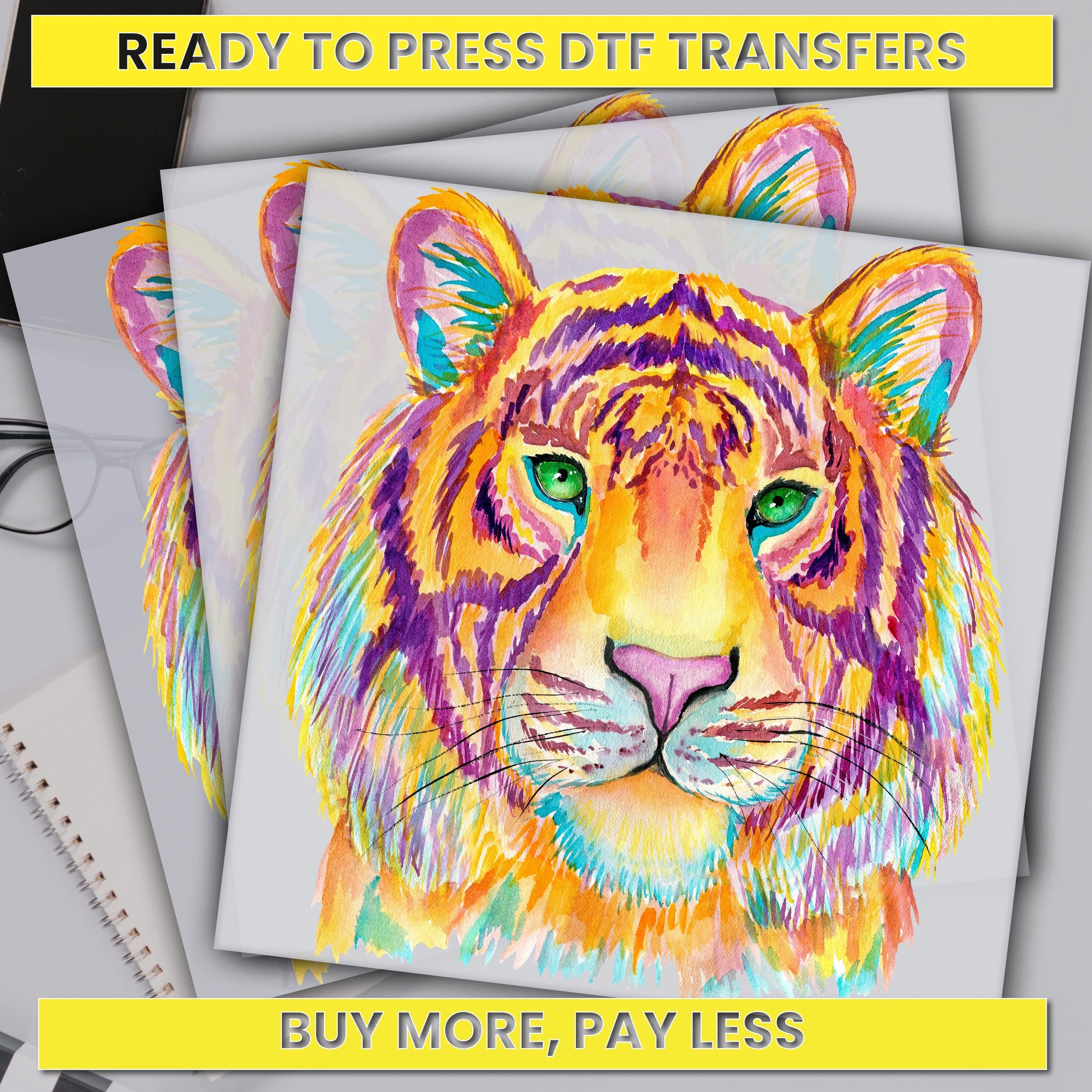 Watercolor Tiger, Vintage Style Tiger Dtf Transfer, Animal Lover Ready For Press, Custom Dtf Transfers, Full Color Heat Transfer, DTF Prints