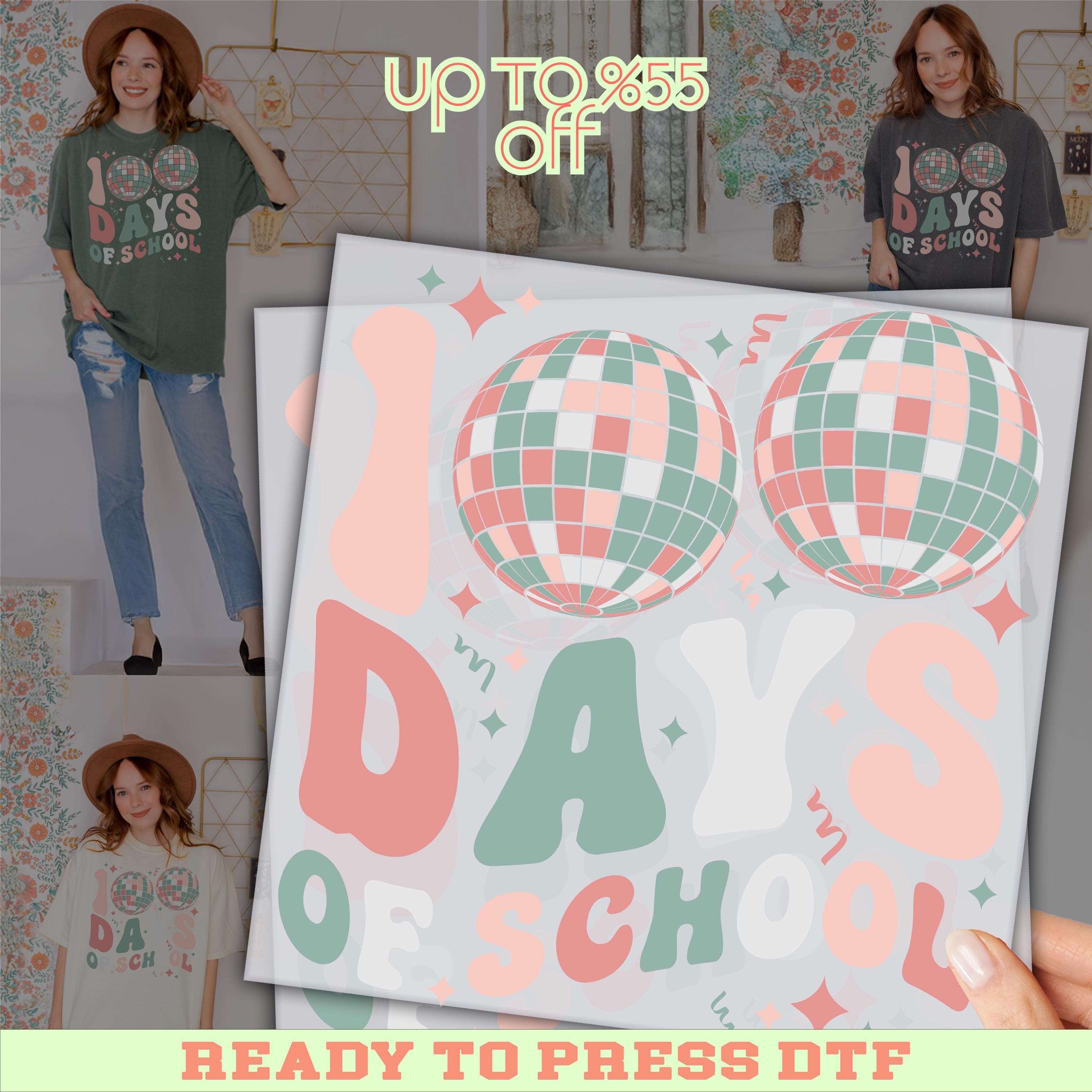 100 Days of School DTF Transfer: 100 Days Ready To Press