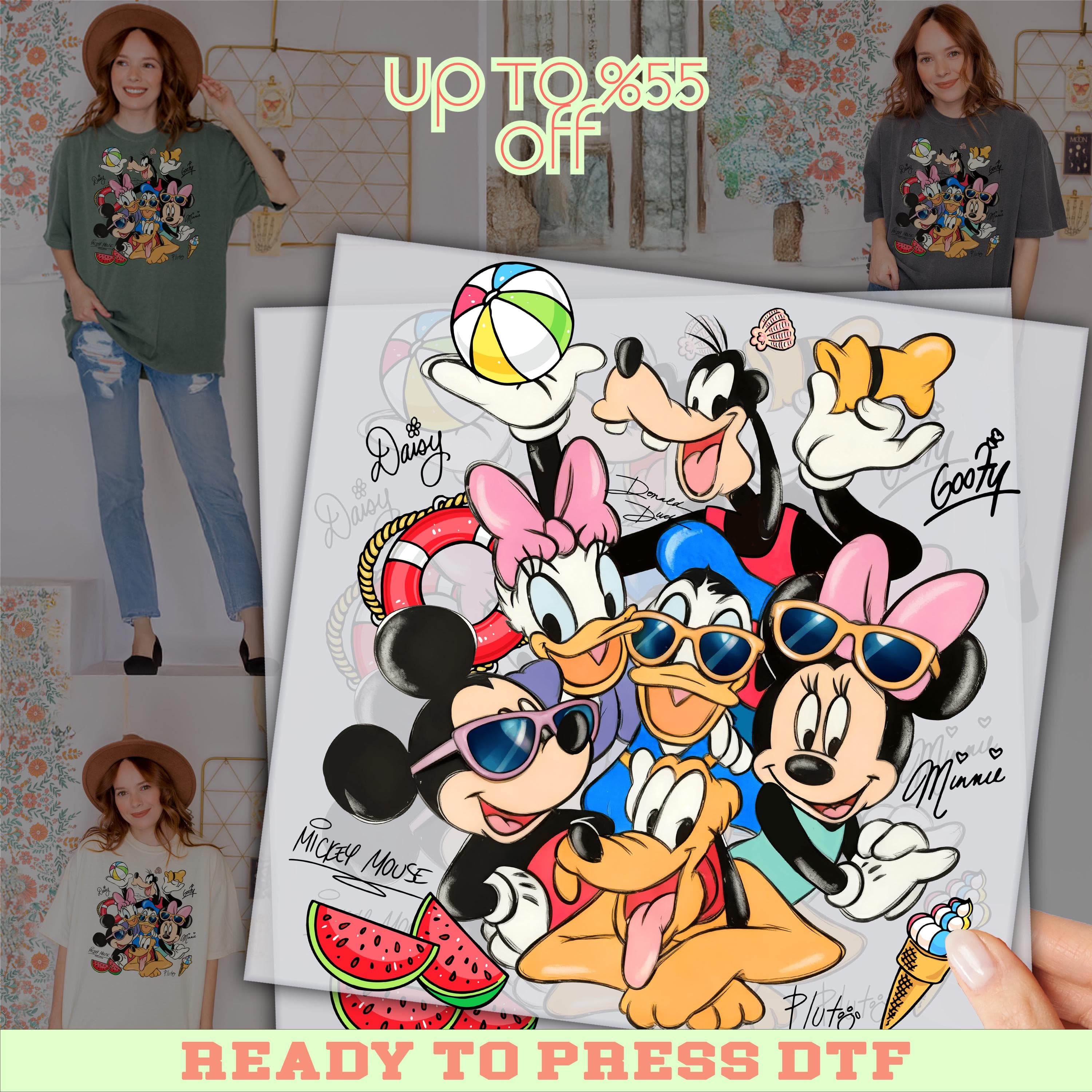 Disney Friends Summer Vibes Dtf Transfer, Disney Summer Vibes, DTF Prints