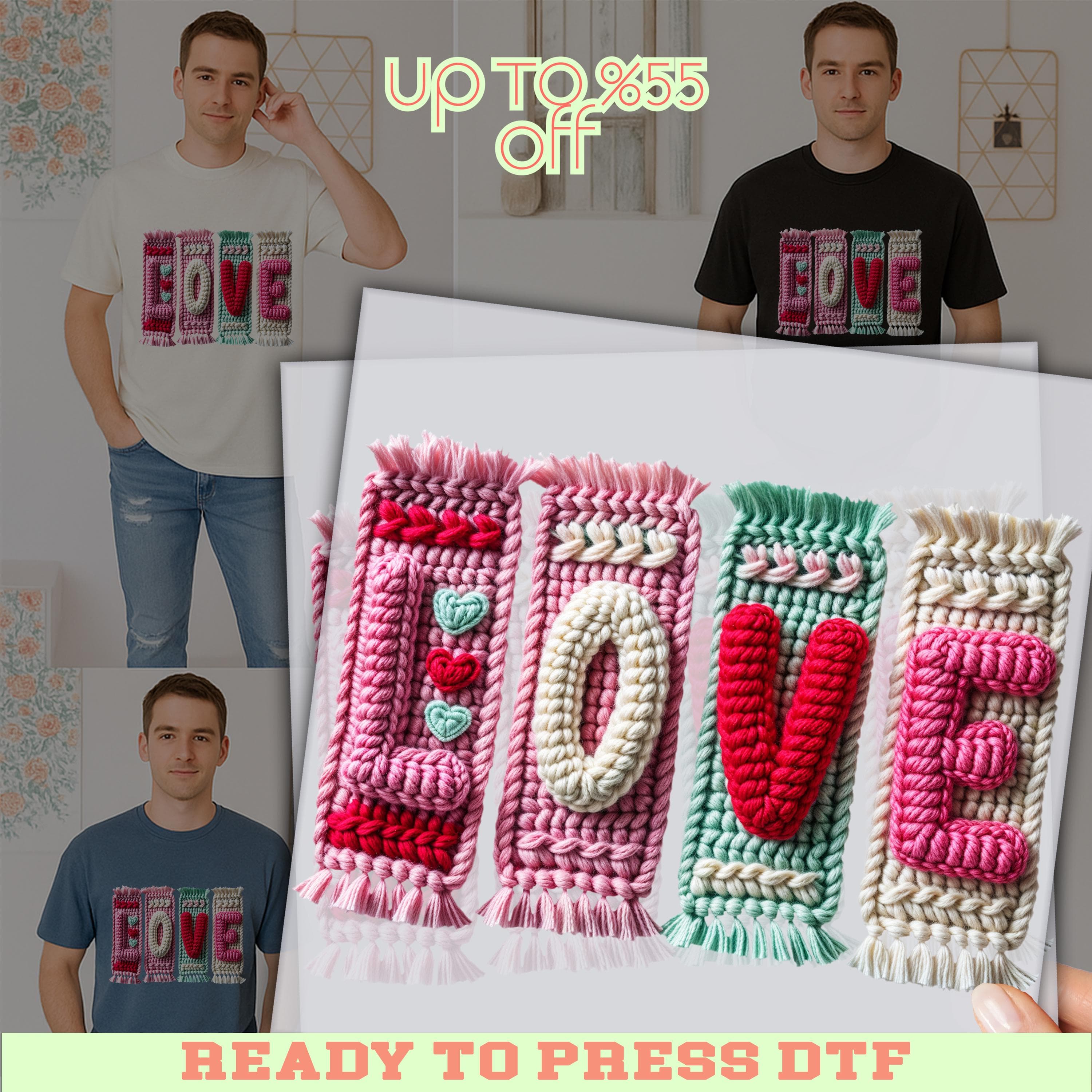 Valentines Day Heat Press: Colorful Love Faux Yarn DTF Print