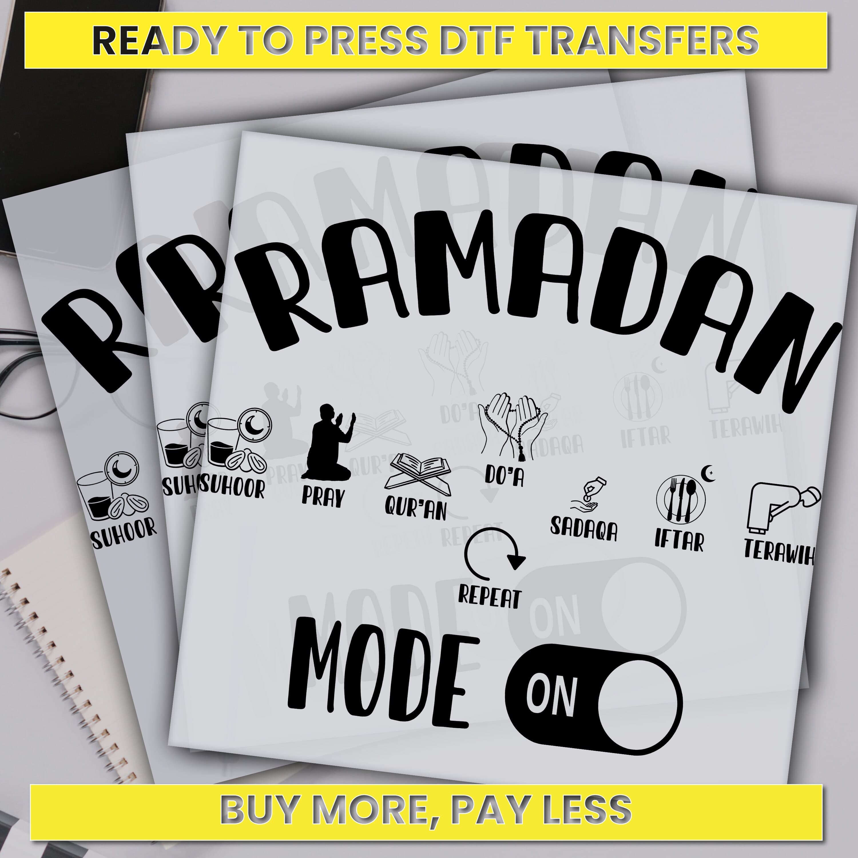 Ramadan Mode, Ramadan Month Dtf Transfer, Ramadan Mubarak Ready For Press, Custom Dtf Transfers, Full Color Heat Transfer, DTF Prints