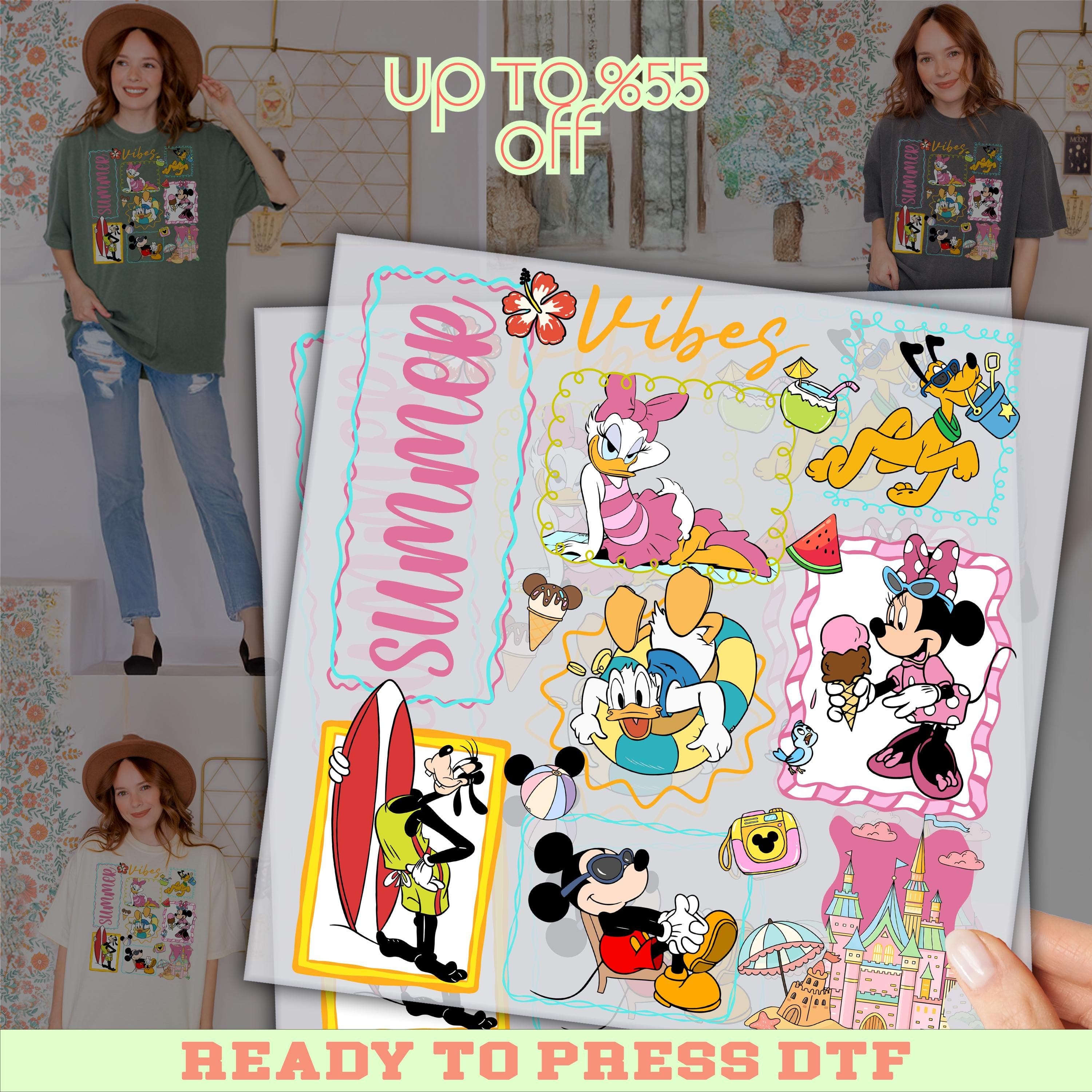 Disney Minne Summer Vibes Dtf Transfer, Disney Summer Vibes, DTF Prints