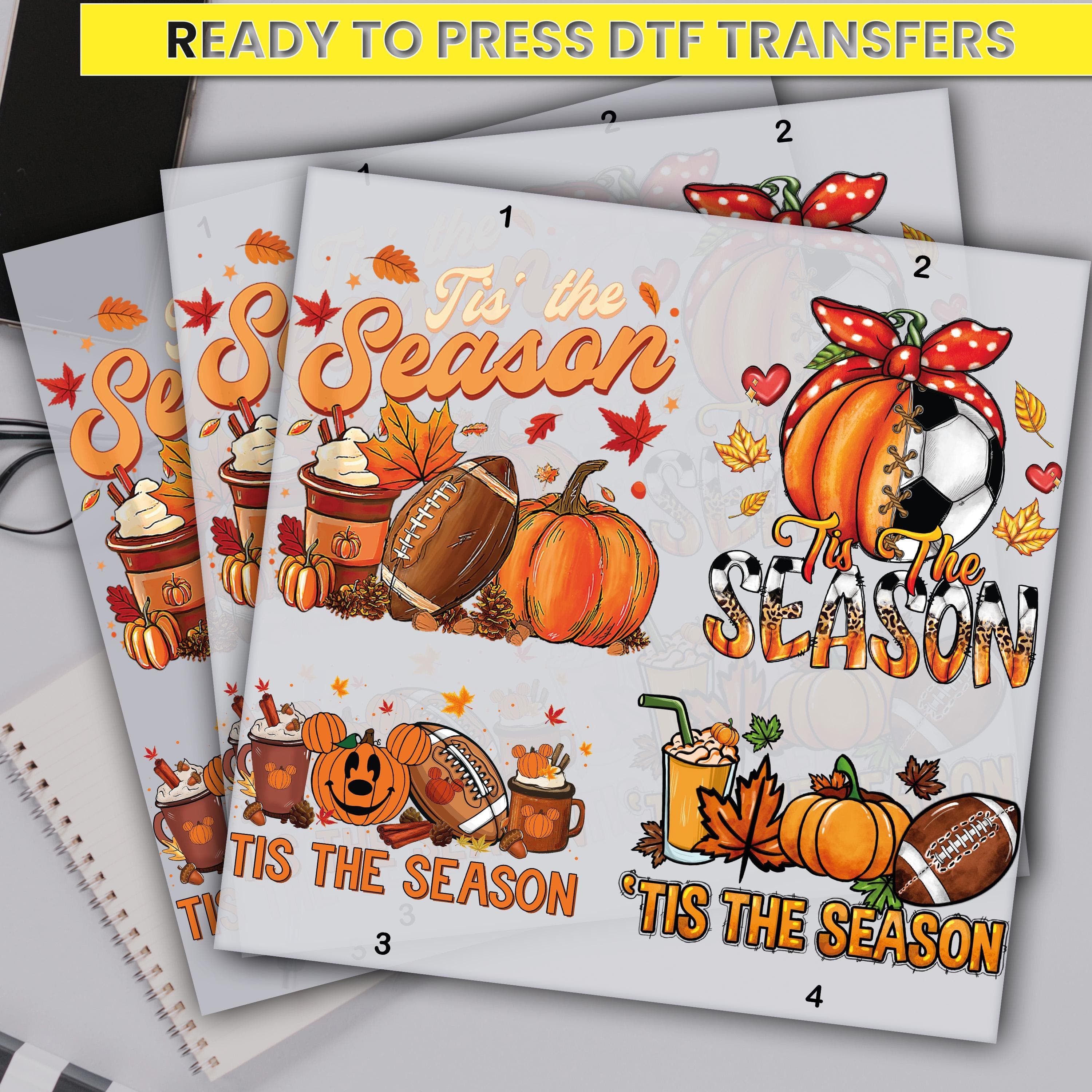 Tis The Season Dtf Transfers, Football Leaves Lattes & Pumpkin Dtf Prints, Ready For Press, Custom Dtf Transfers, Full Color Heat Transfers