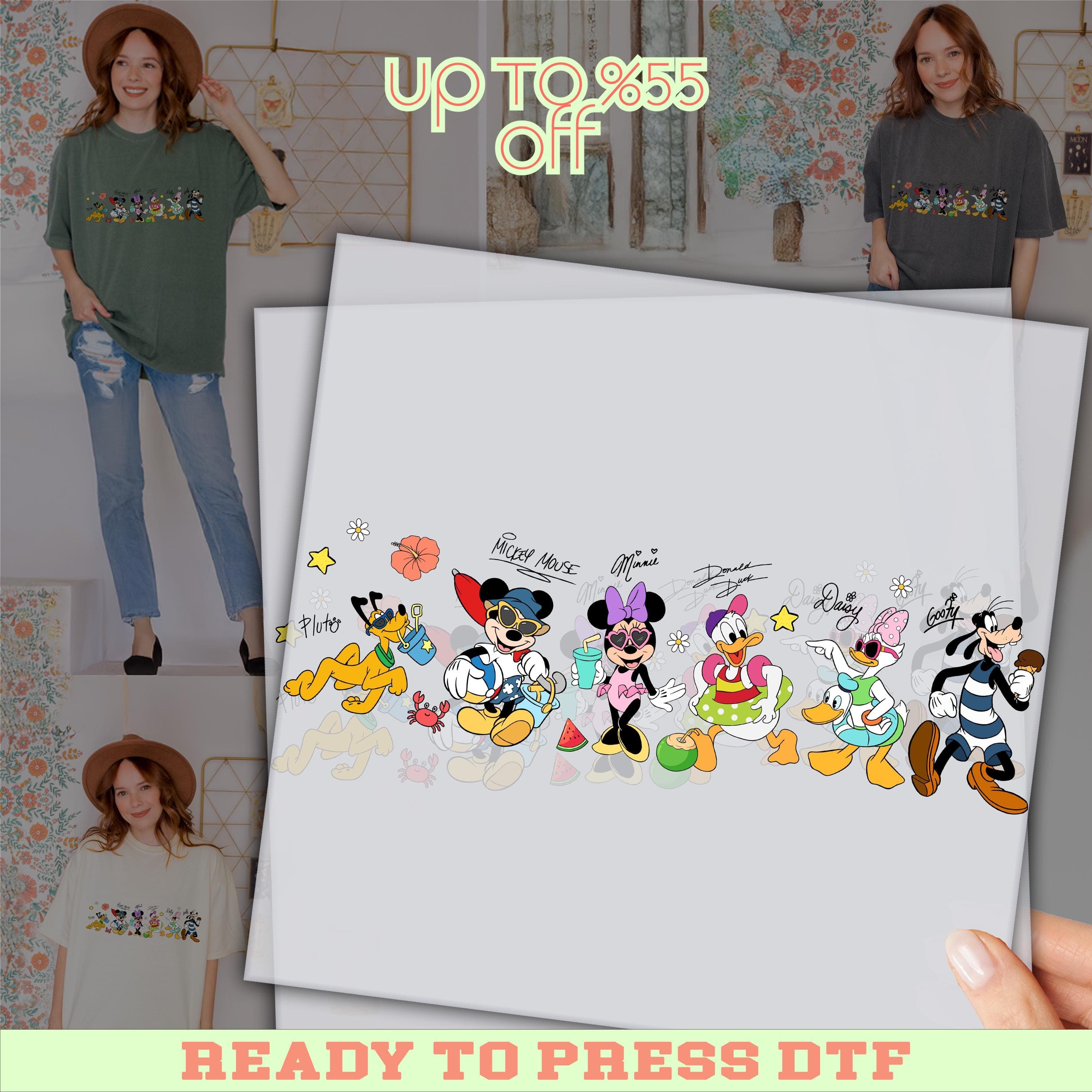 Disney Friends Summer Vibes Dtf Transfer, Disney Summer Vibes, DTF Prints